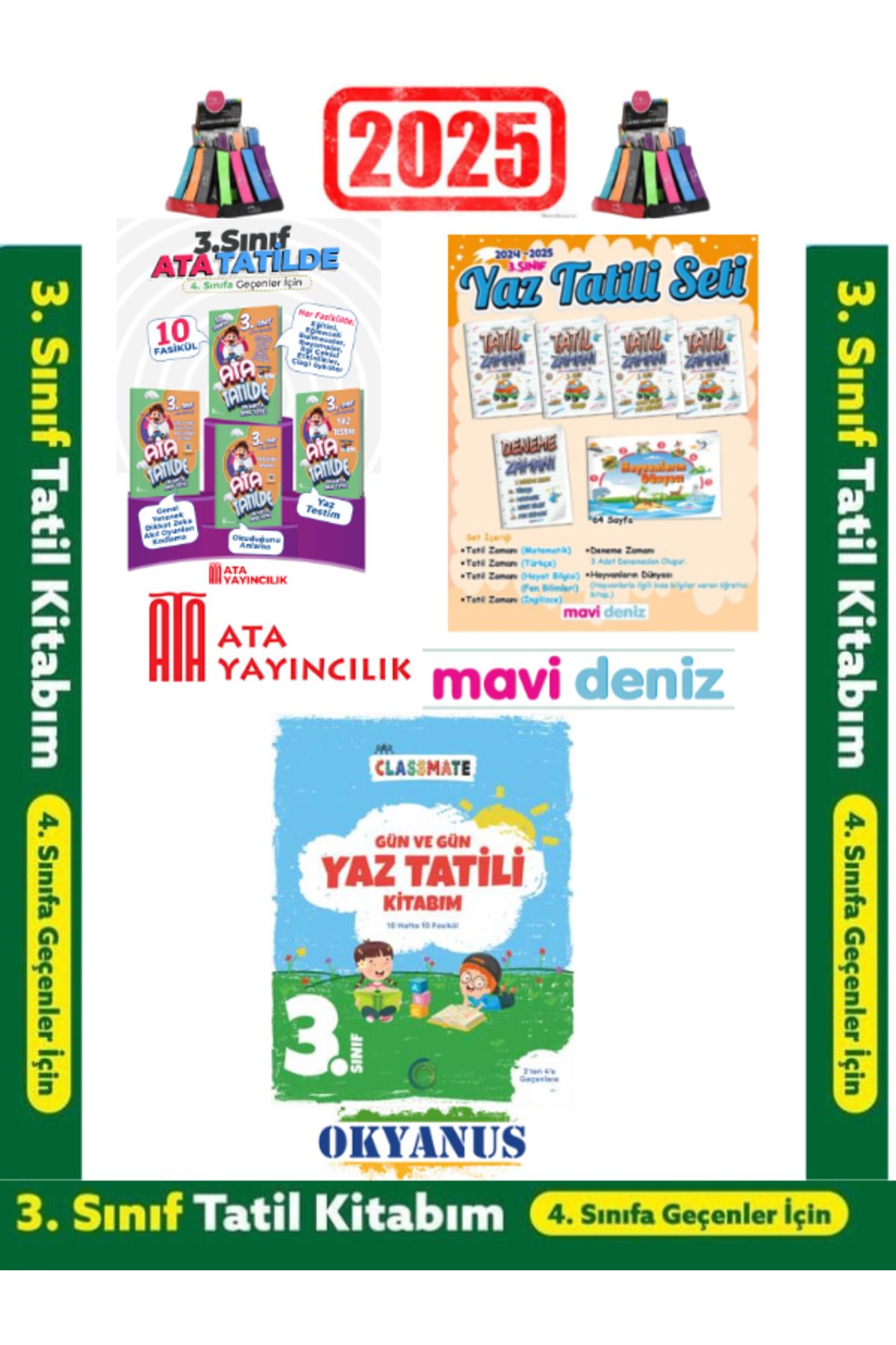 Fenomen Yayıncılık Ata Yayıncılık 3.Sınıf Yaz Tatil+Mavi Deniz 3.Sınıf Yaz Tatil+Okyanus Yaz Tatil Seti+Kalem
