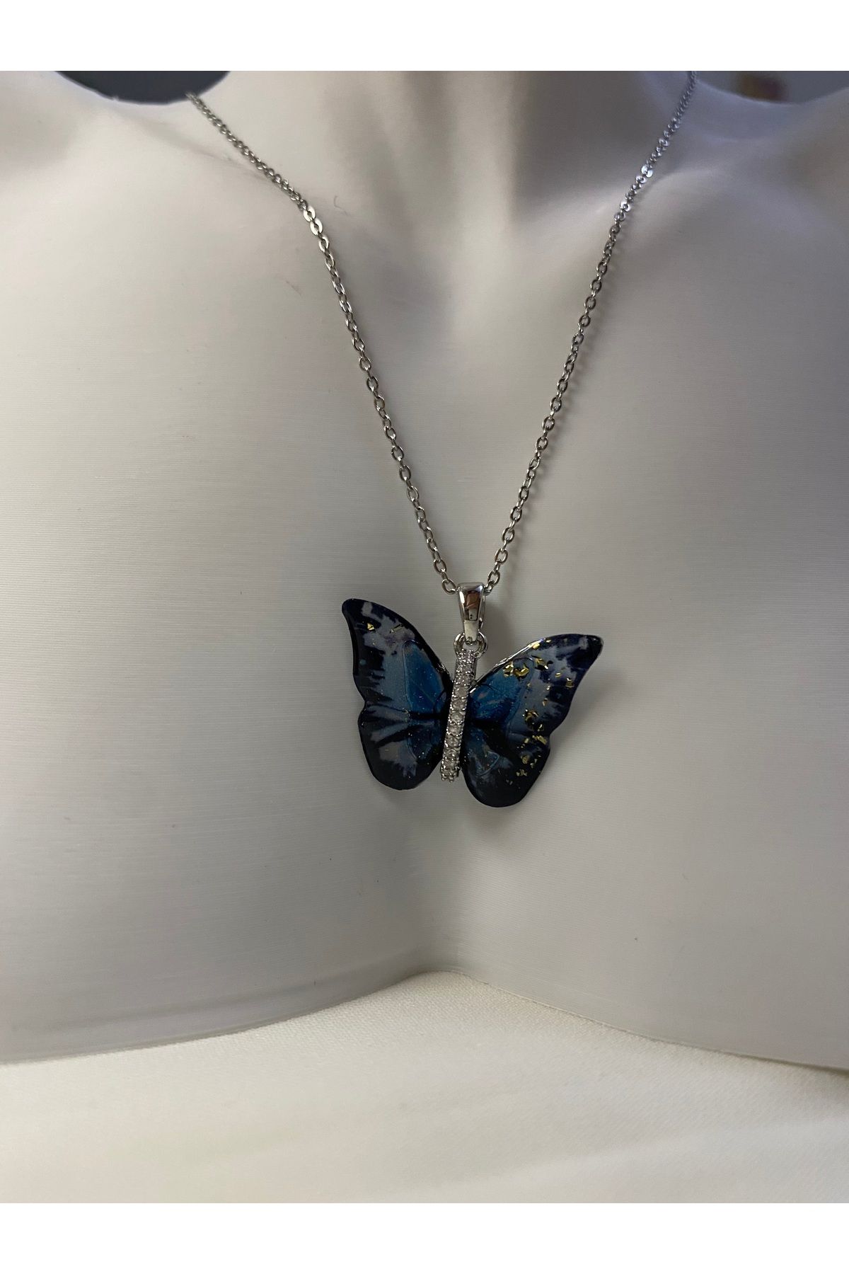 asem jewelry ZİRKON TAŞLI ZARİF KELEBEK ÇELİK KOLYE