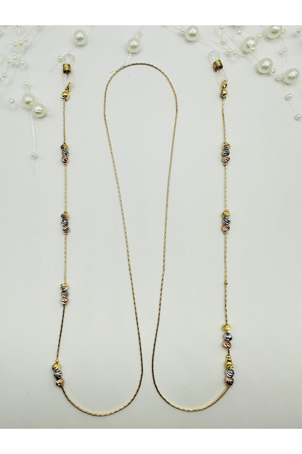 FASHION 316L Çelik Gold Zincirli Doğal Taş Detaylı Gözlük Zinciri