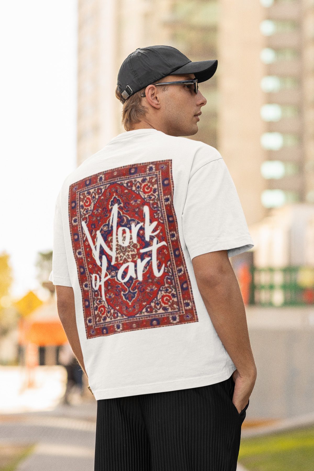 MAGORS WORK ART SIRT BASKILI BİSİKLET YAKA PAMUKLU OVERSIZE KALIP KISA KOLLU UNISEX TSHIRT