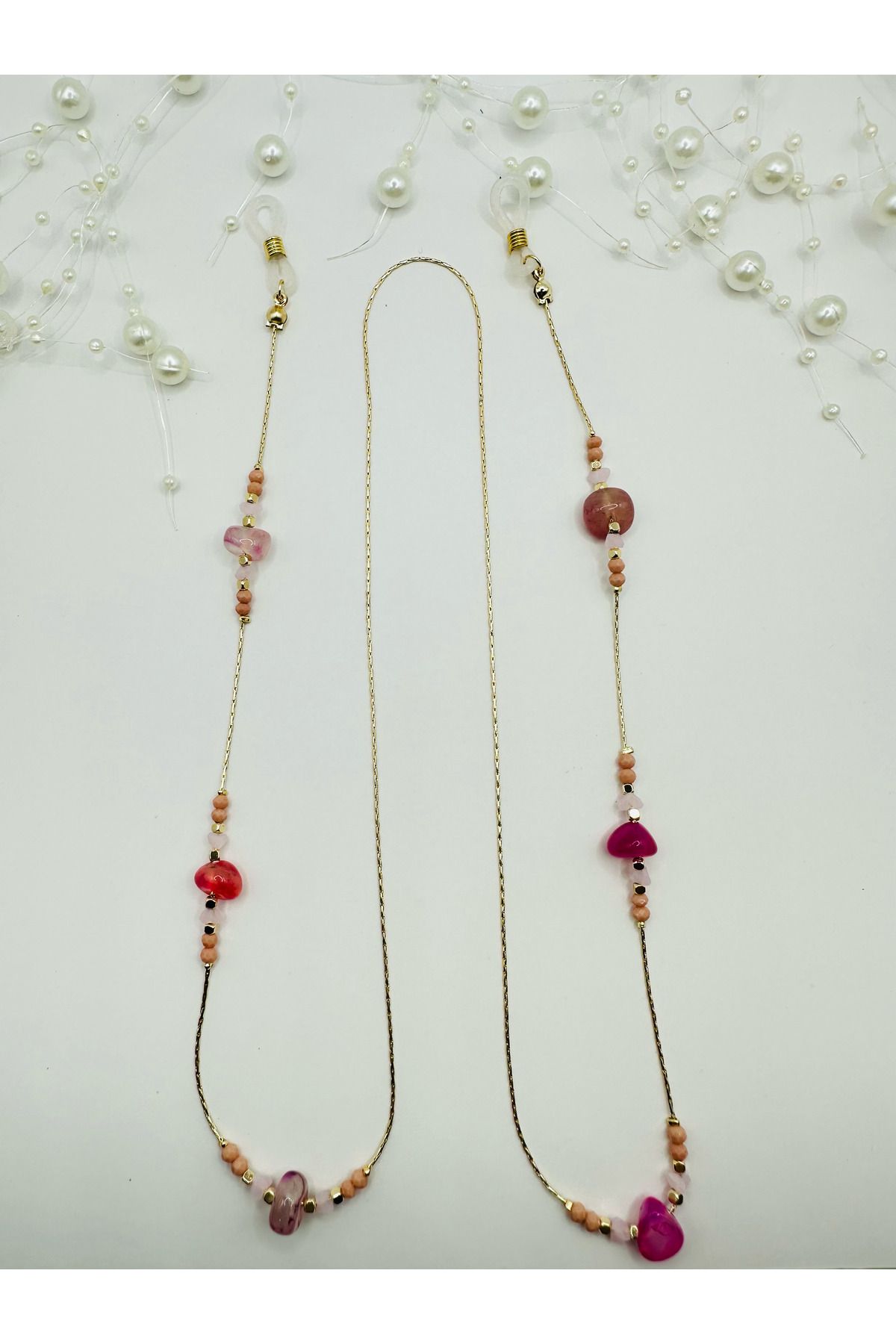 FASHION 316L Çelik Gold Zincirli Doğal Taş Detaylı Gözlük Zinciri