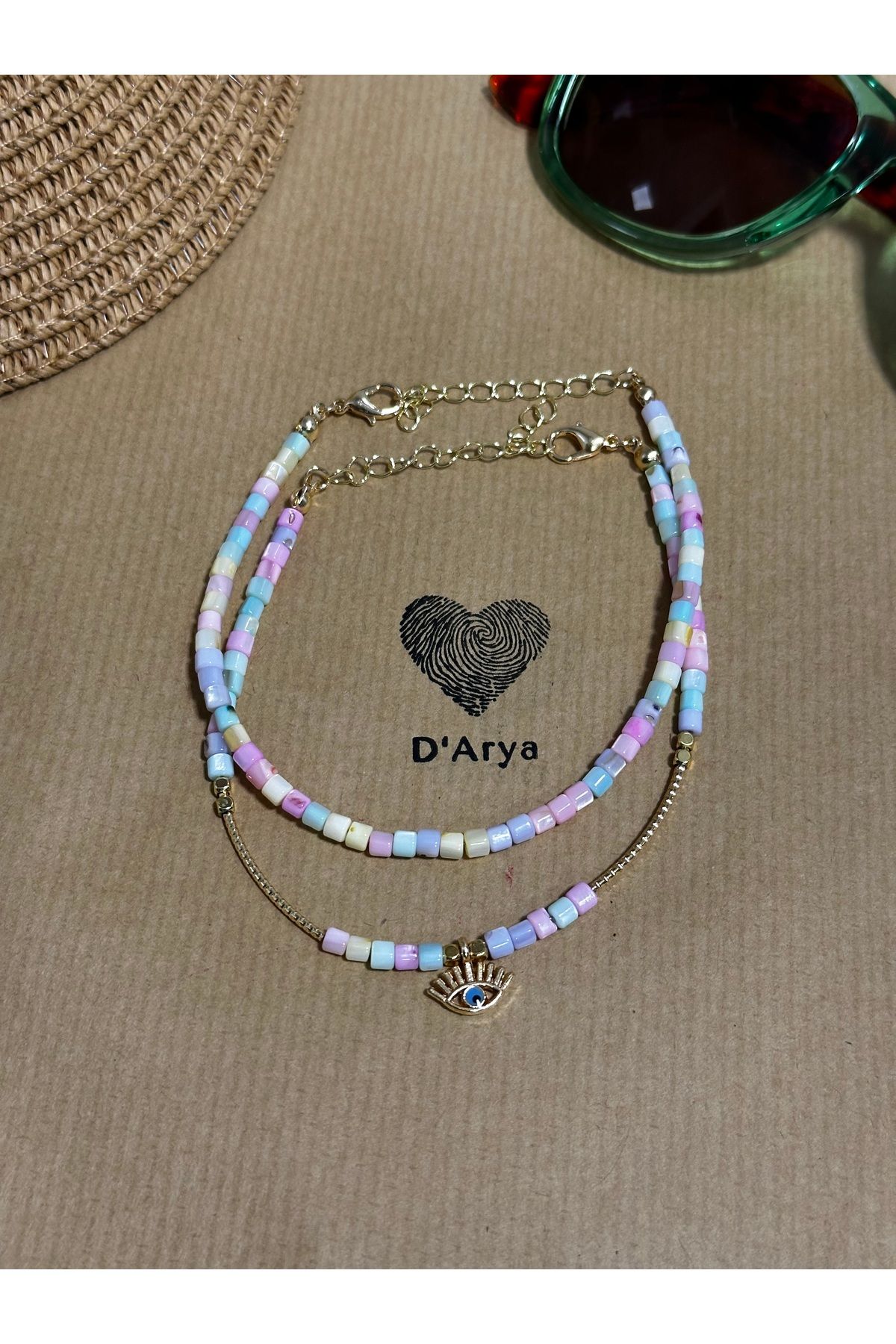 Darya DD321 Gold Nazar Göz Detaylı Renkli Küp Boncuk 2 Li Set
