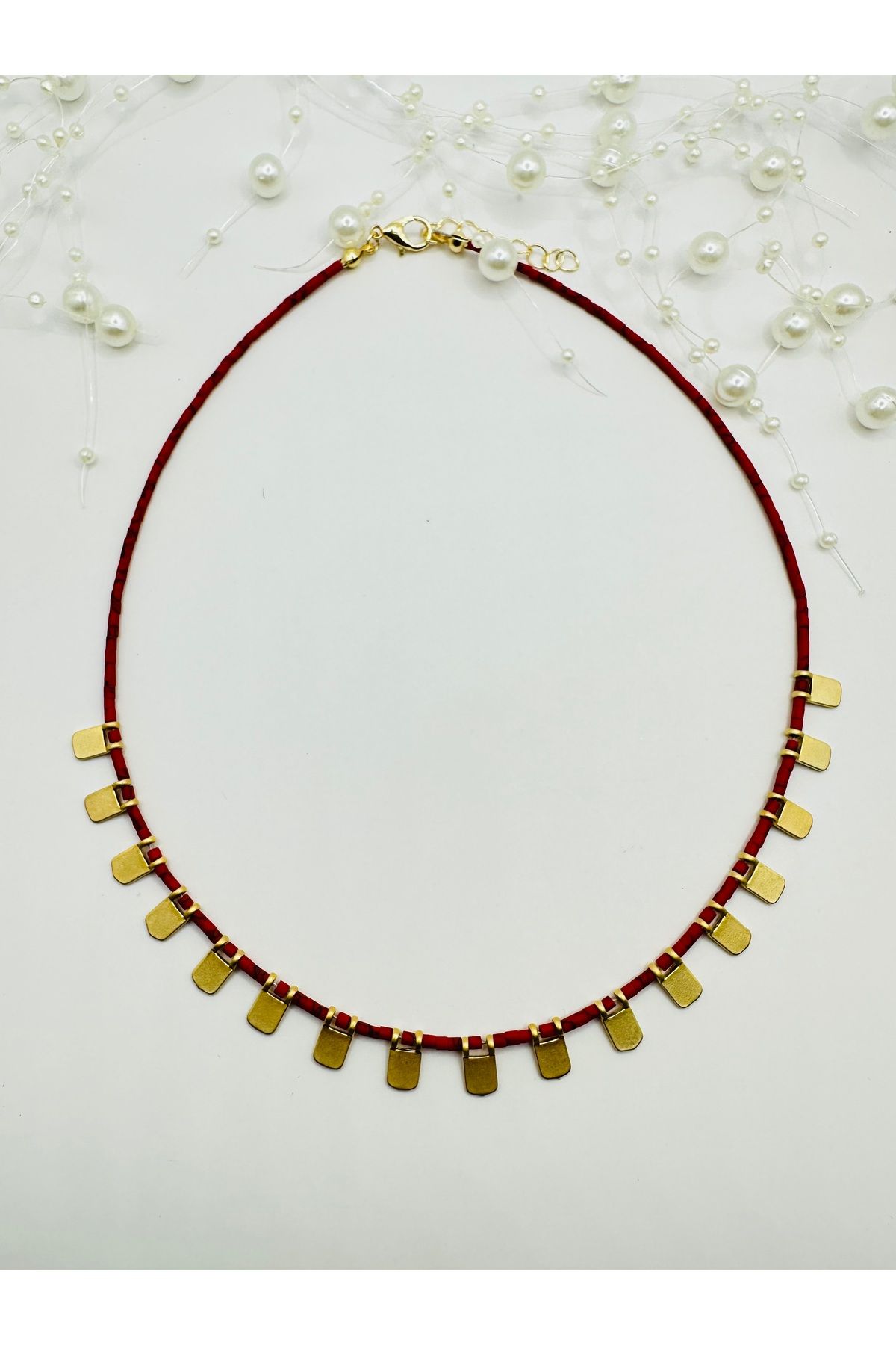 FASHION 316L Çelik Gold Püsküllü Doğal Taş Kolye