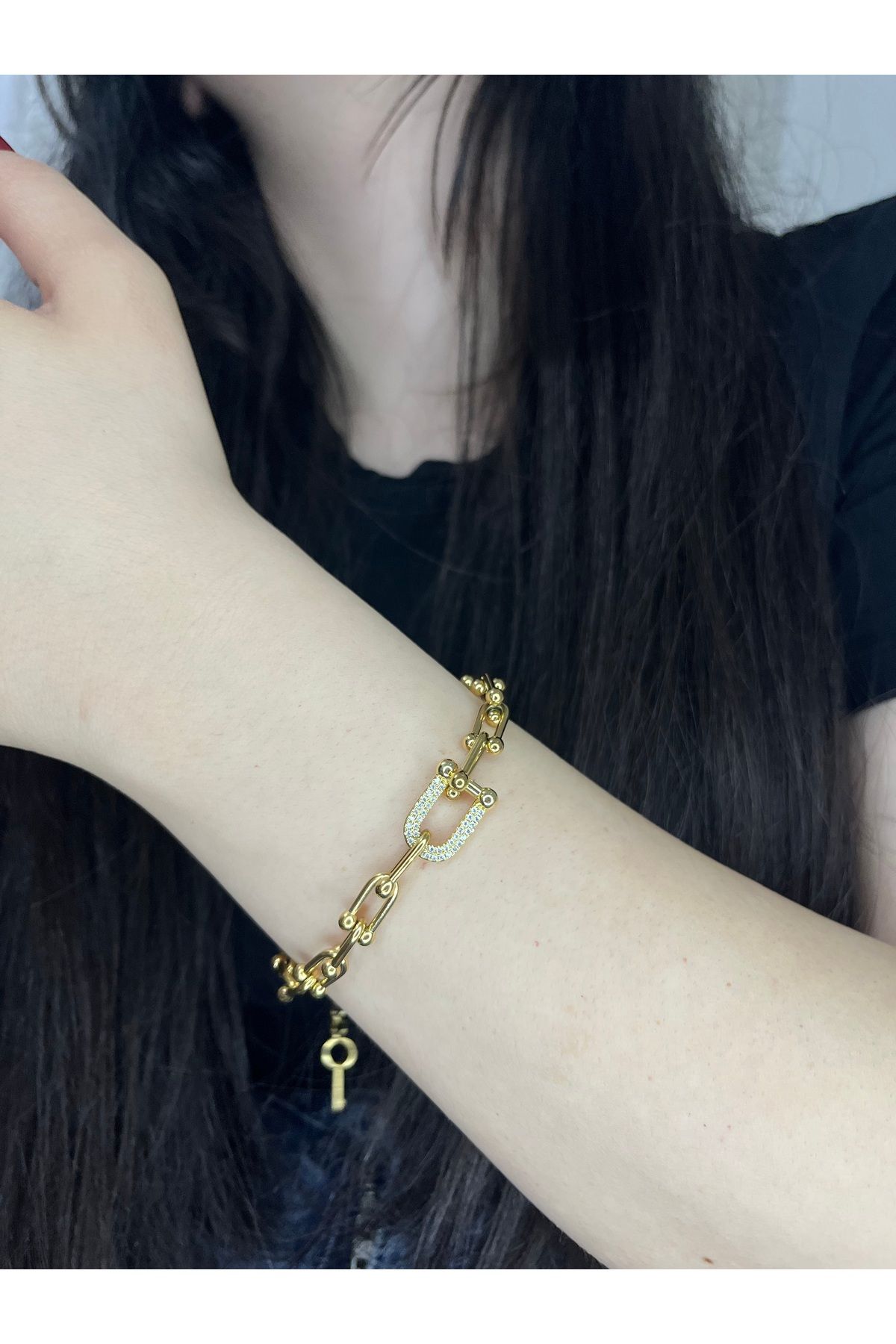 HNG JEWELRY Çelik Gold Renk Zirkon Taşlı Tifani Model Bileklik