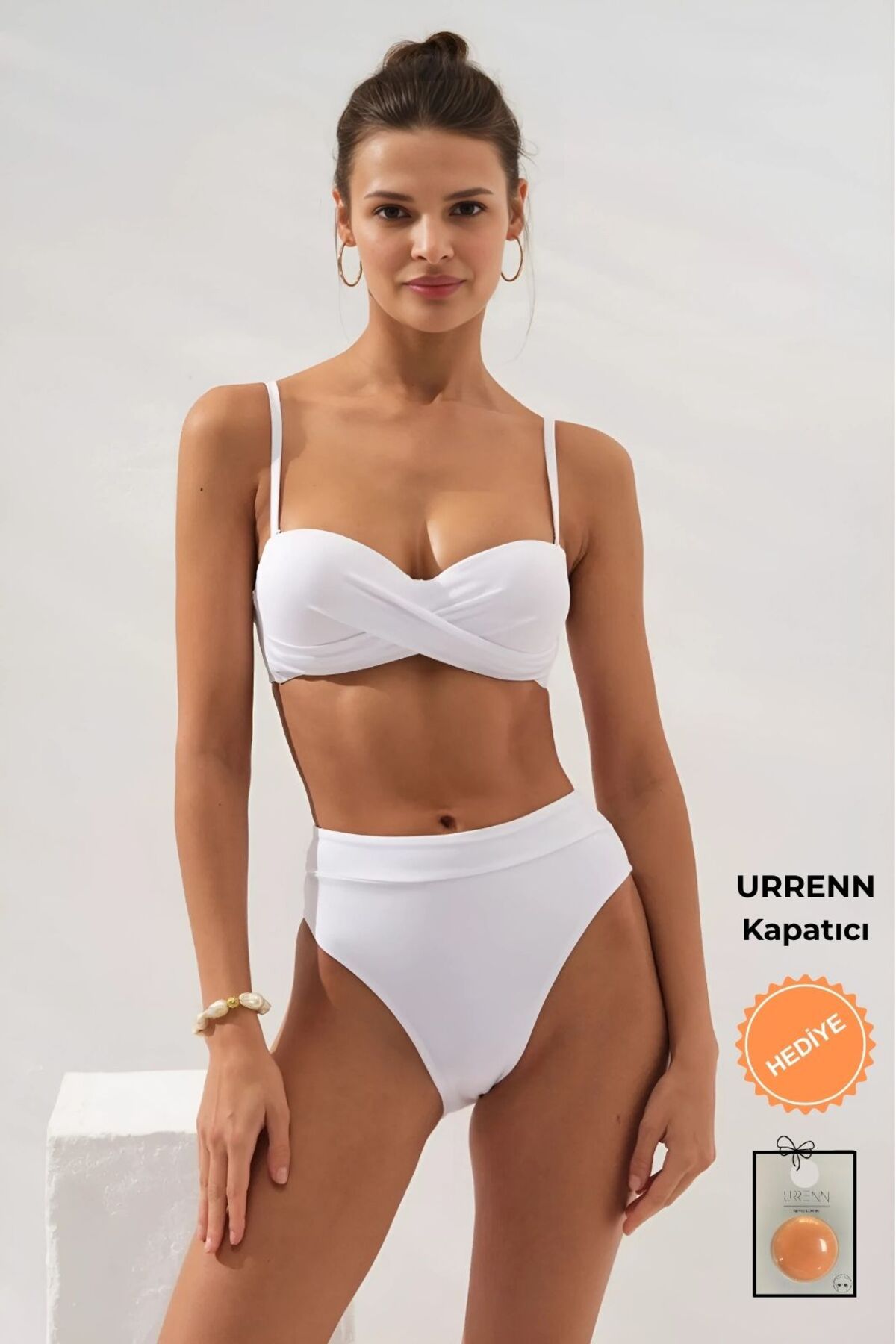 Pierre Cardin Düğüm Detaylı Yüksek Bel Dolgulu Straplez -urrenn Kapatıcı Hediyeli- 2025 Yeni Sezon Bikini Takımı