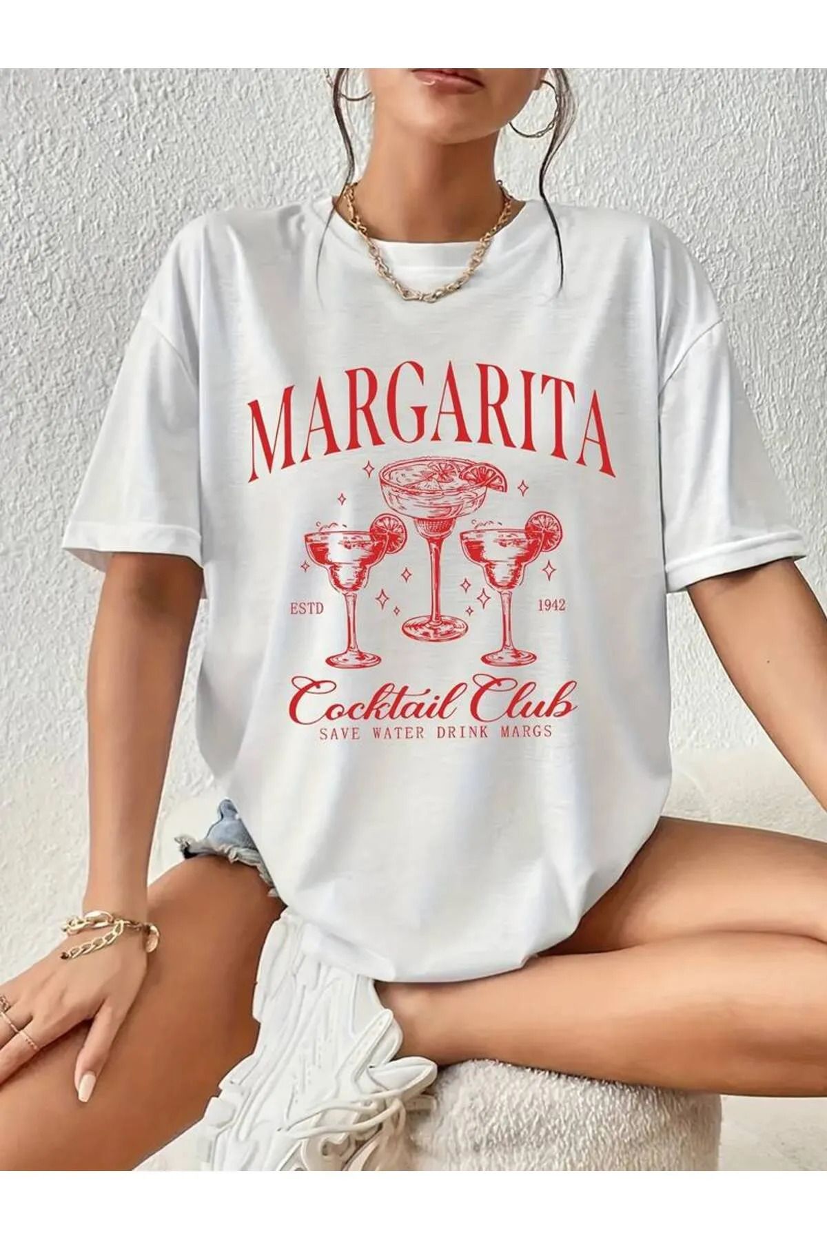 Marco Fresco Margarita Kokteyl Baskılı Oversize T-shirt