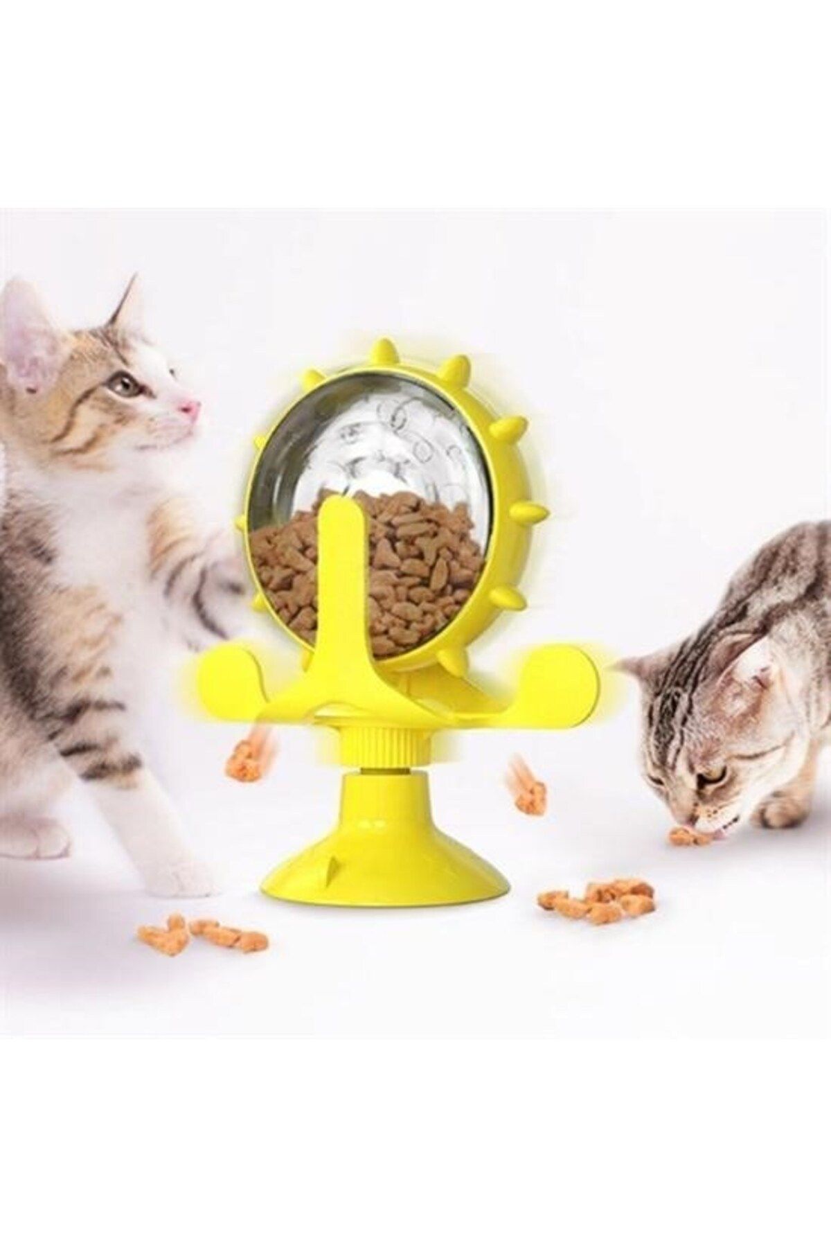 Skygo-Buffer® Colorful Fun Educational Cat Toy with Suction Cup and Bell, Interactive Rotatable Food Covered 3