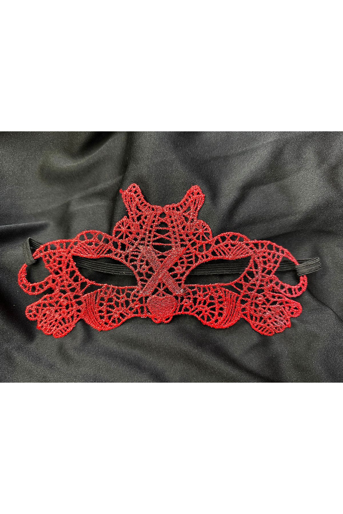 Kanonik Education Kırmızı Dantel Masquerade Maskesi Çift Taraflı 10 No