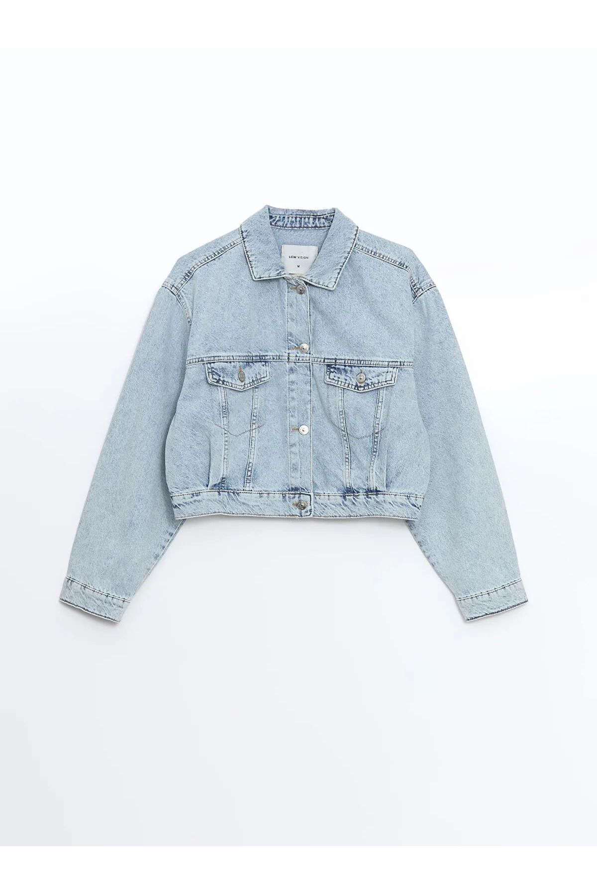 LC Waikiki Gömlek Yaka Oversize Crop Kadın Jean Ceket