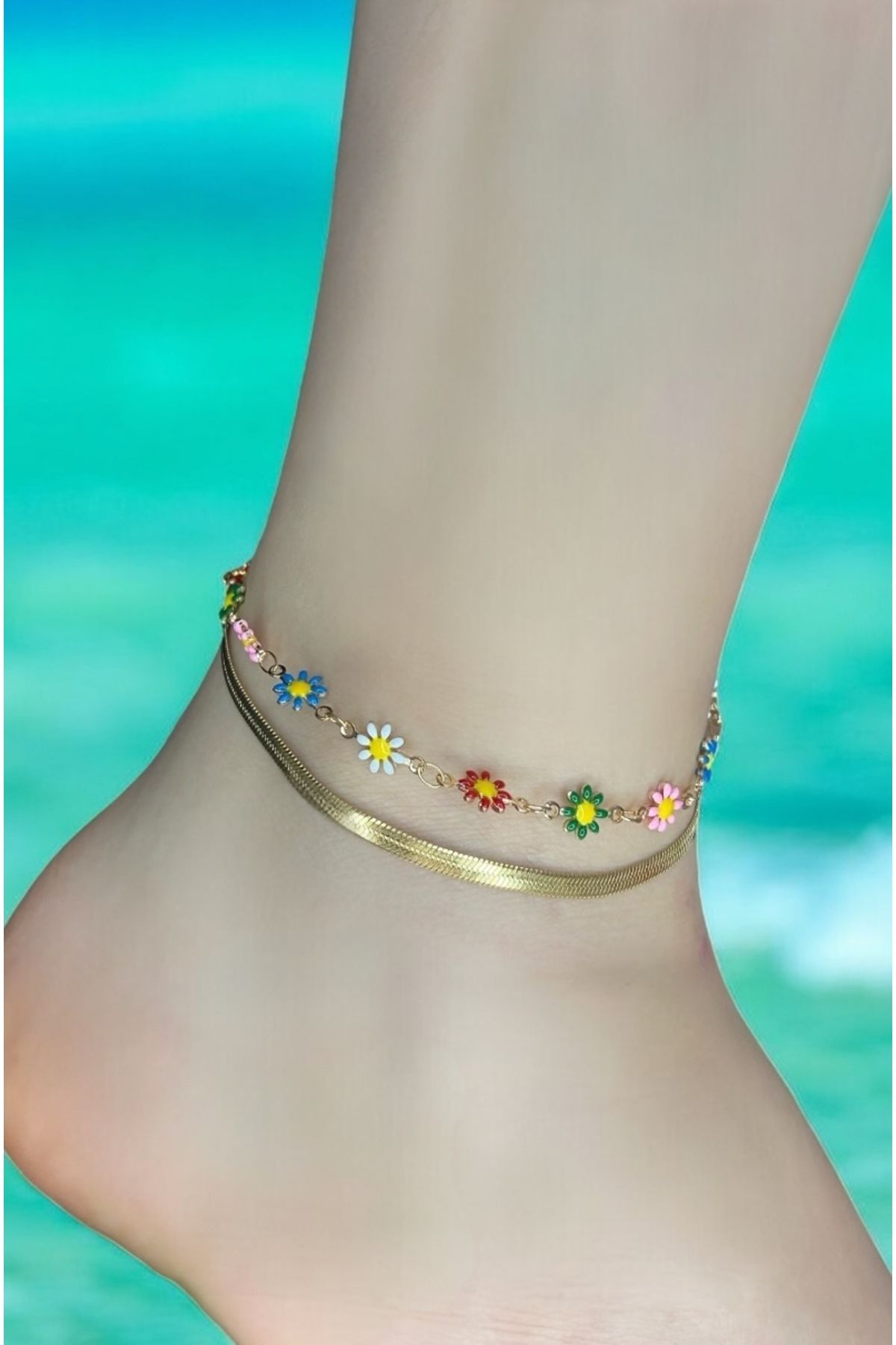 HNG JEWELRY Çelik Gold Renk Çiçekli Yaz Halhal
