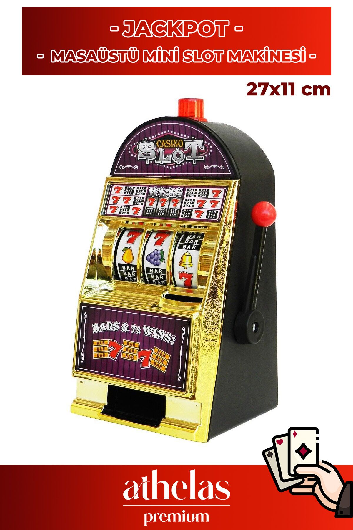 Athelas Özel Üretim Kaliteli Mini Slot Makinesi Çevirme Kollu Meyve Oyunu Evde Vip Casino 27 cm x 11 cm