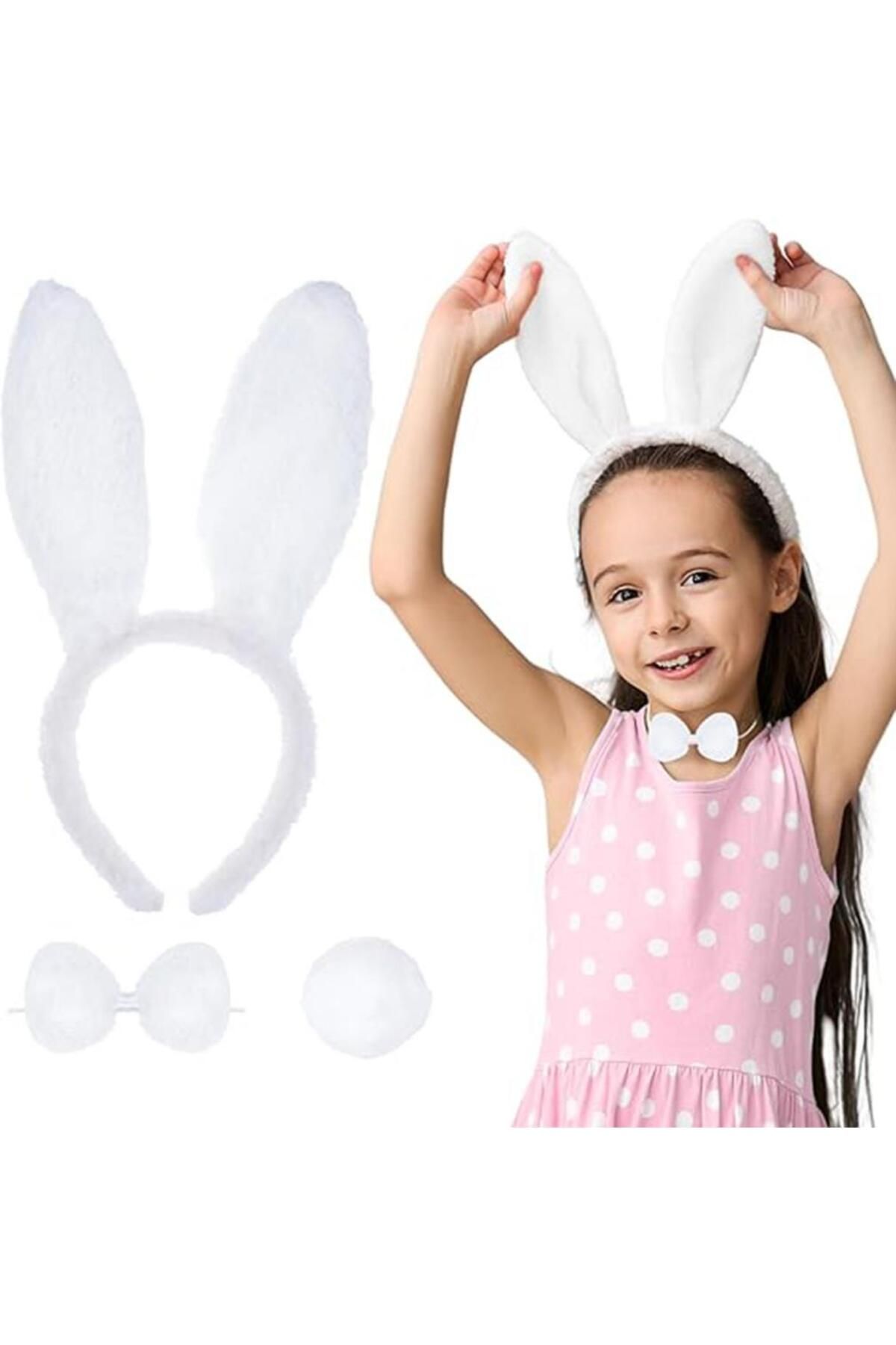 Kanonik Education Beyaz Tavşan Kostüm Seti – Taç, Papyon, Kuyruk (12’li Paket)
