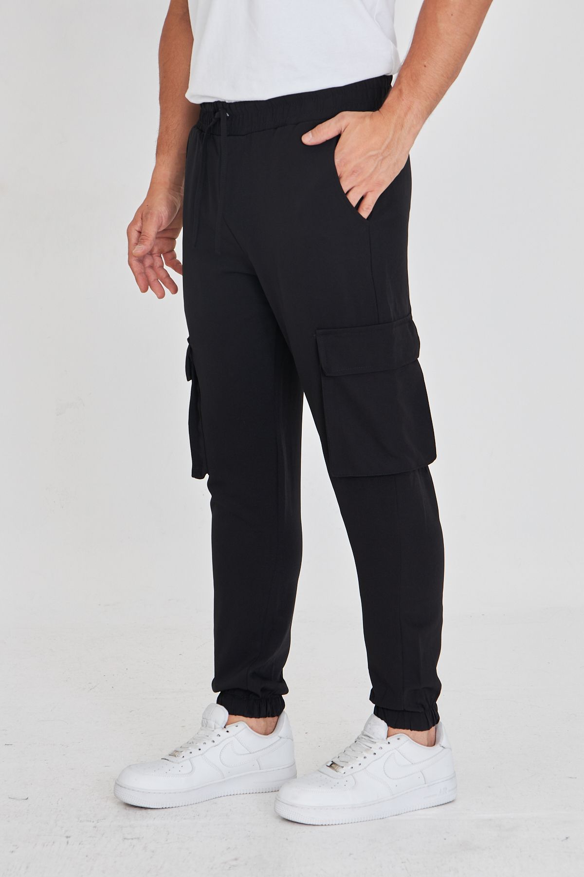 masso moda Duble Kumaş Kargo Cep Lastik Paça Pantolon