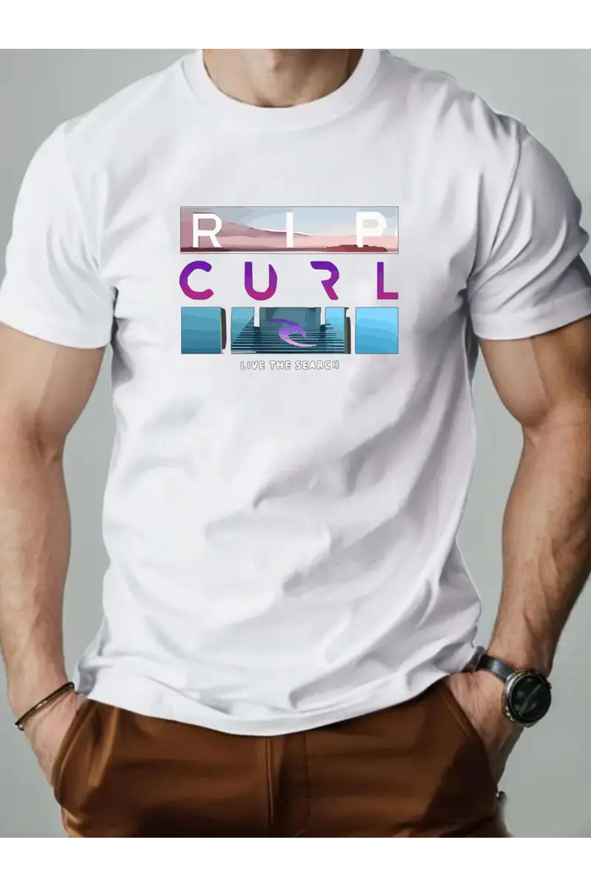 AEMİ Unisex RIP Curl Baskılı Oversize Bisiklet Yaka T-shirt