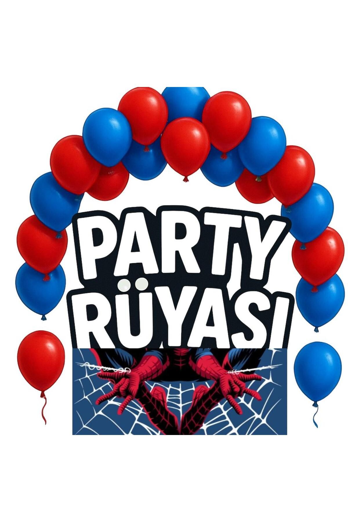 partyrüyası Örümcek Adam 50 Adet Kırmızı Lacivert Balon Zinciri Doğum Günü Süsleme Konsepti Seti