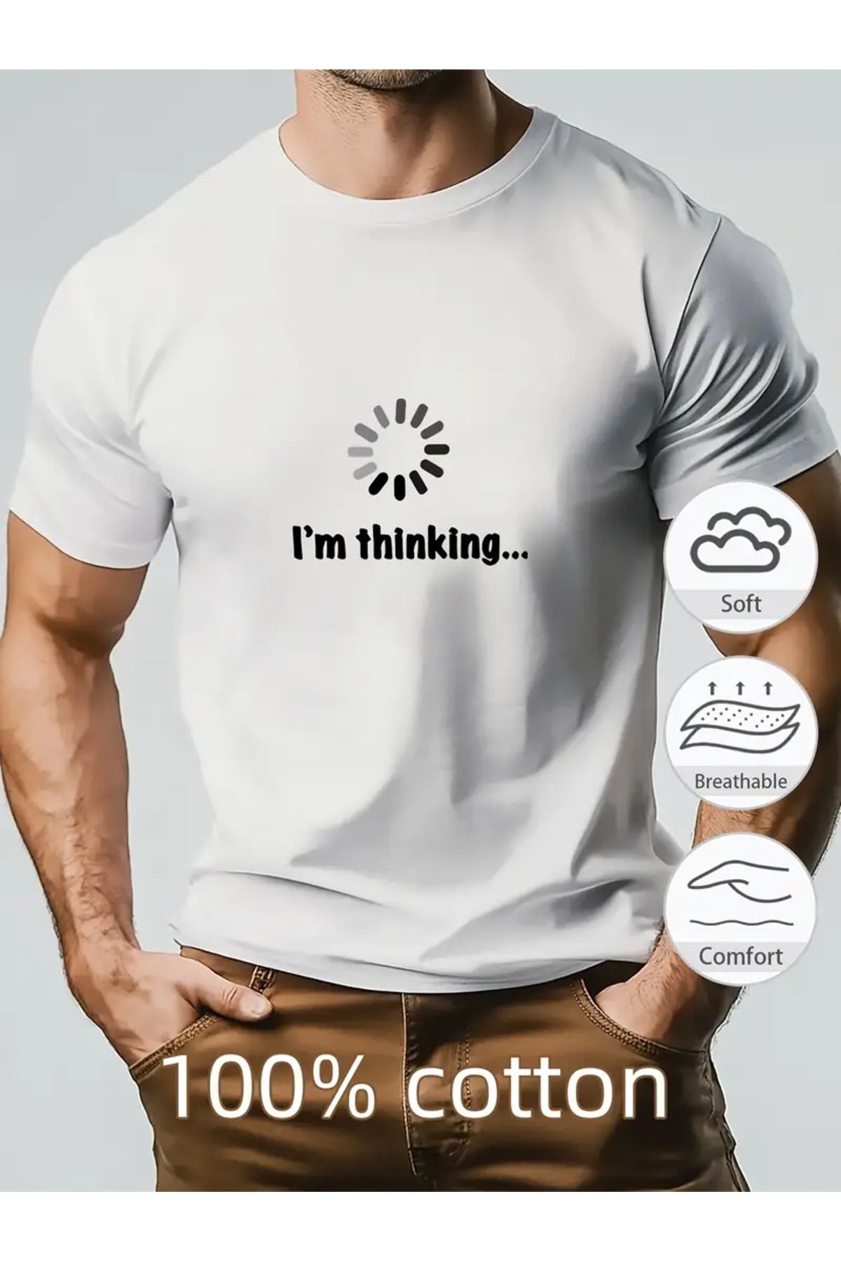 AEMİ Unisex I'm Thinking Baskılı Oversize Bisiklet Yaka T-shirt
