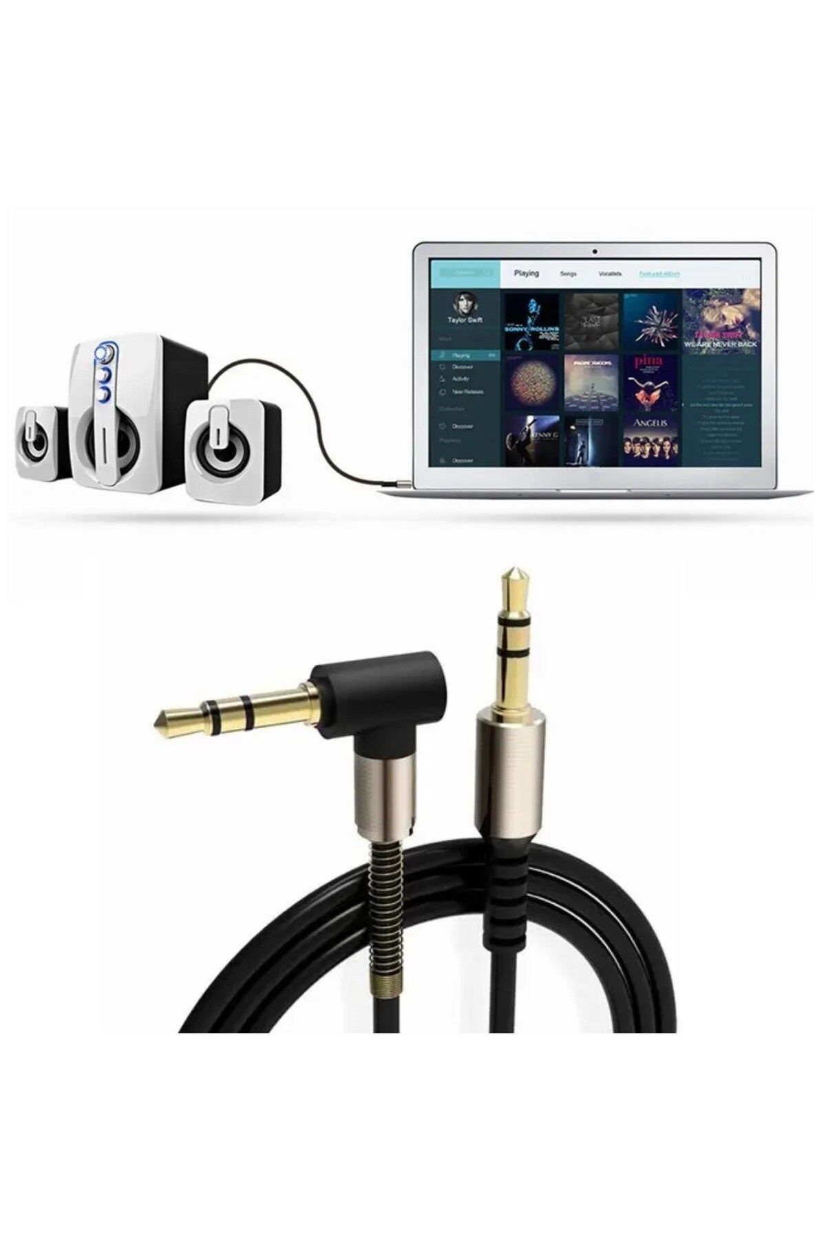 Skygo 3.5mm AUX Kablosu Jak Erkek Erkek L Tipi 1 Metre Ses Aktarım Kablosu