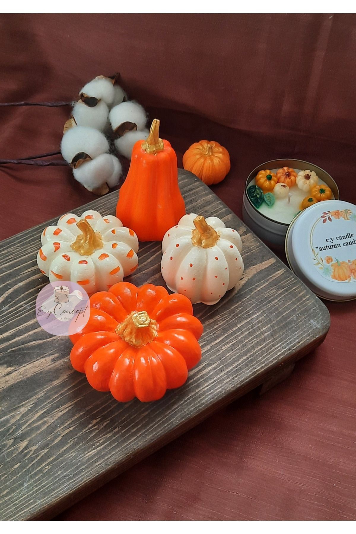 SerenityHaven 4'lü balkabağı dekoratif biblo set ( turuncu, krem) kabak seti