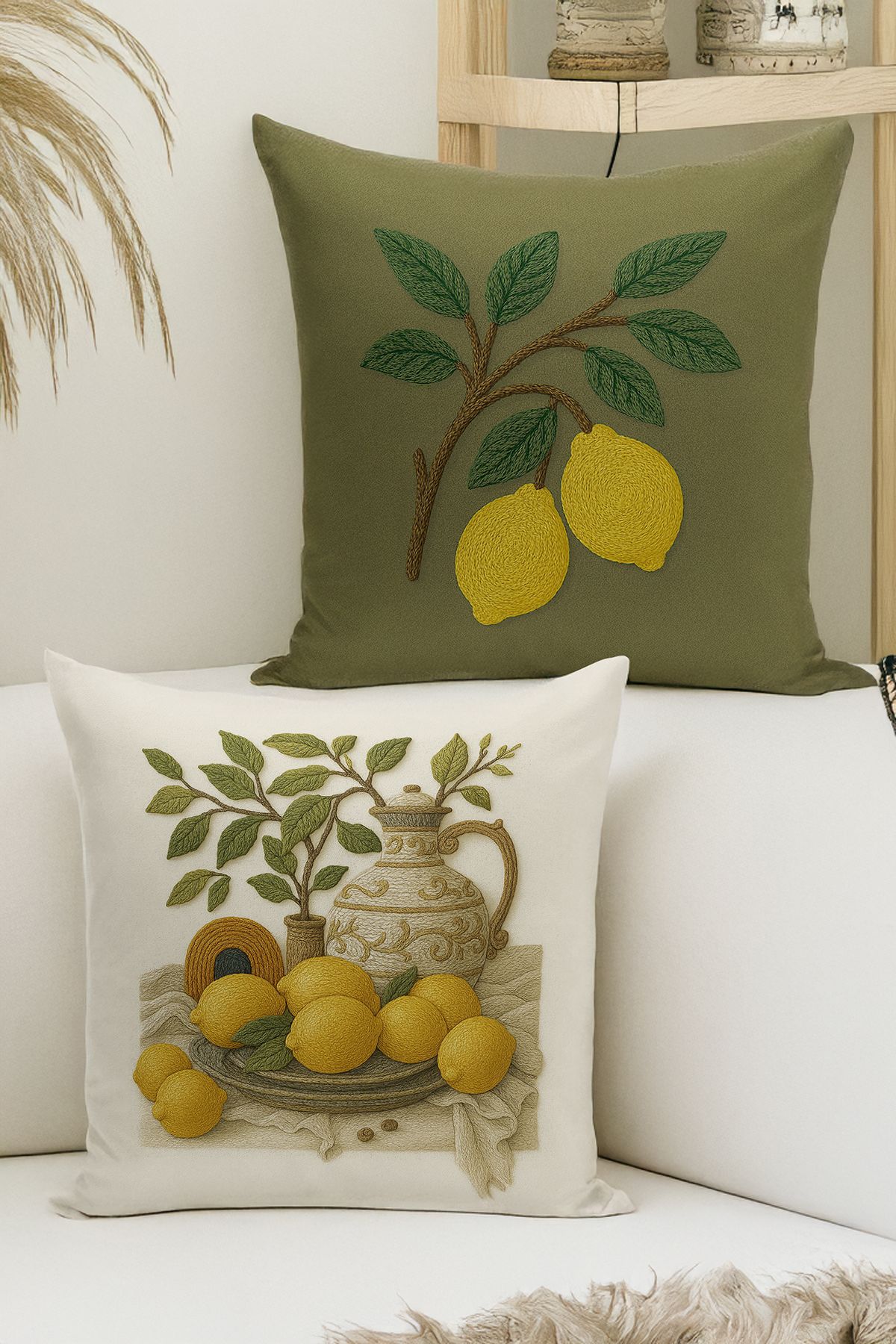 Bertille Home Çift Tarafı Dijital Baskılı 4'lü Kırlent Kılıfı Seti (Panç /Punch Nakış Desen Görünümlü)