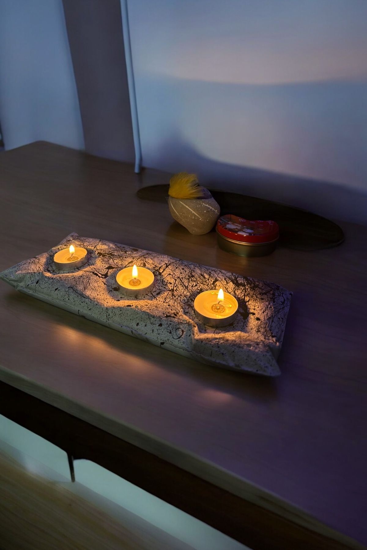 SerenityHaven Dekoratif El yapımı 3 Lü Mum Seti tealight Mum Siyah Damar Detaylı