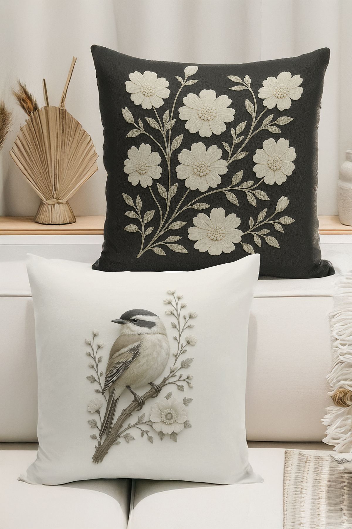 Bertille Home Çift Tarafı Dijital Baskılı 4'lü Kırlent Kılıfı Seti (Panç /Punch Nakış Desen Görünümlü)