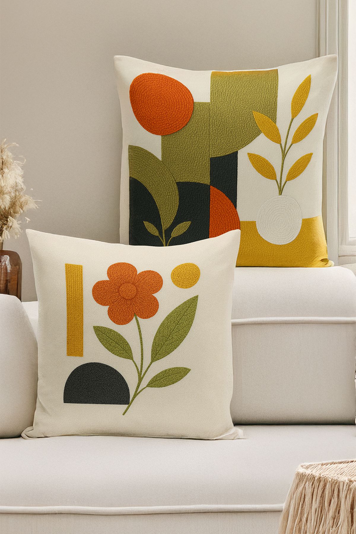 Bertille Home Çift Tarafı Dijital Baskılı 4'lü Kırlent Kılıfı Seti (Panç /Punch Nakış Desen Görünümlü)