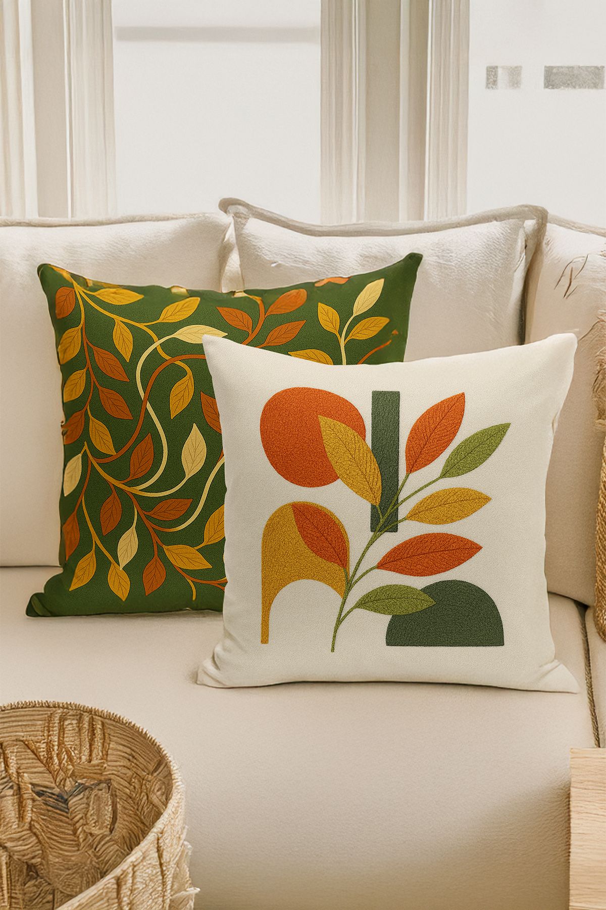 Bertille Home Çift Tarafı Dijital Baskılı 4'lü Kırlent Kılıfı Seti (Panç /Punch Nakış Desen Görünümlü)