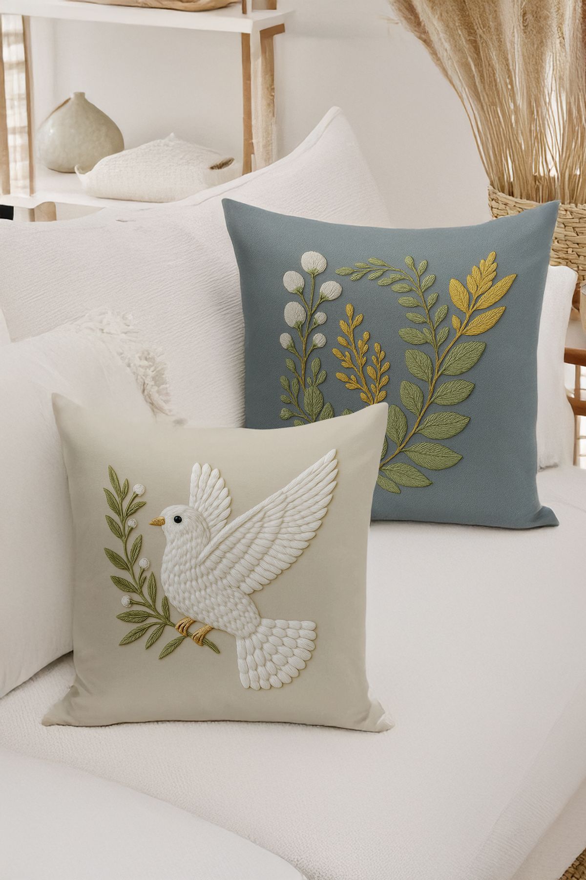 Bertille Home Çift Tarafı Dijital Baskılı 4'lü Kırlent Kılıfı Seti (Panç /Punch Nakış Desen Görünümlü)