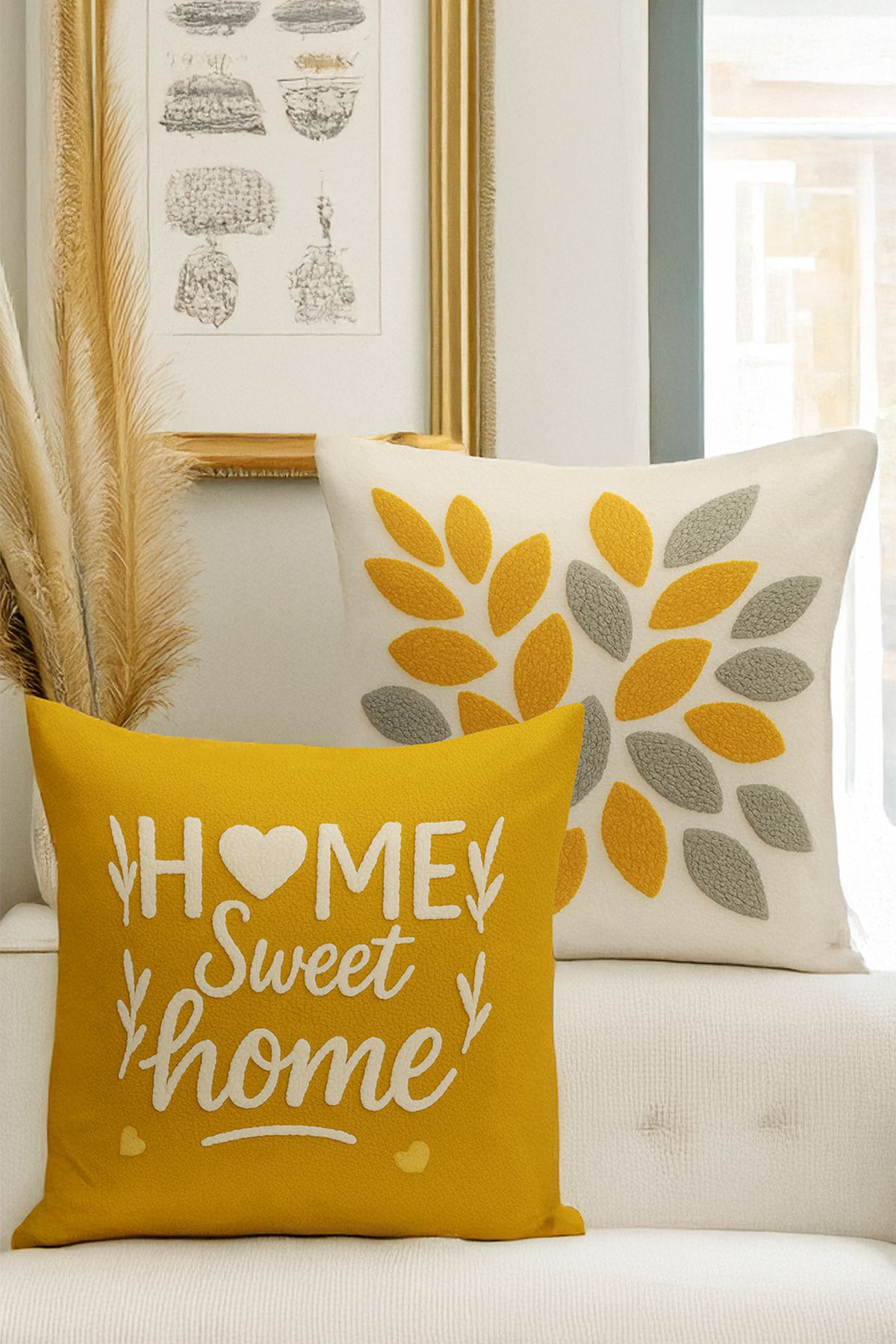 Bertille Home Çift Tarafı Dijital Baskılı 4'lü Kırlent Kılıfı Seti (Panç /Punch Nakış Desen Görünümlü)