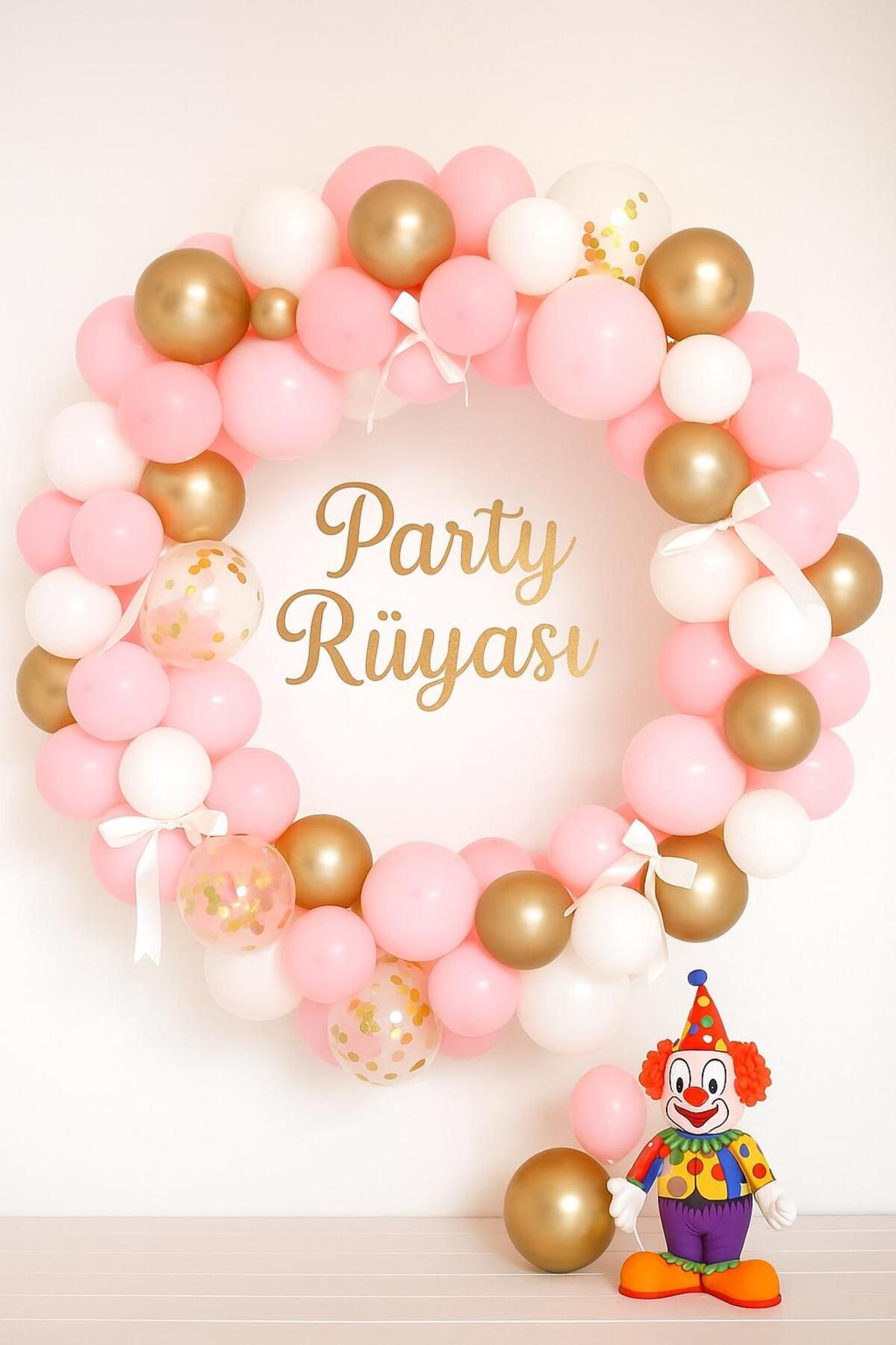 partyrüyası 50 Adet Pembe Beyaz Gold Balon Zinciri Süsleme Seti Doğum Günü Bride Doğum Kutlama Balon Konsepti