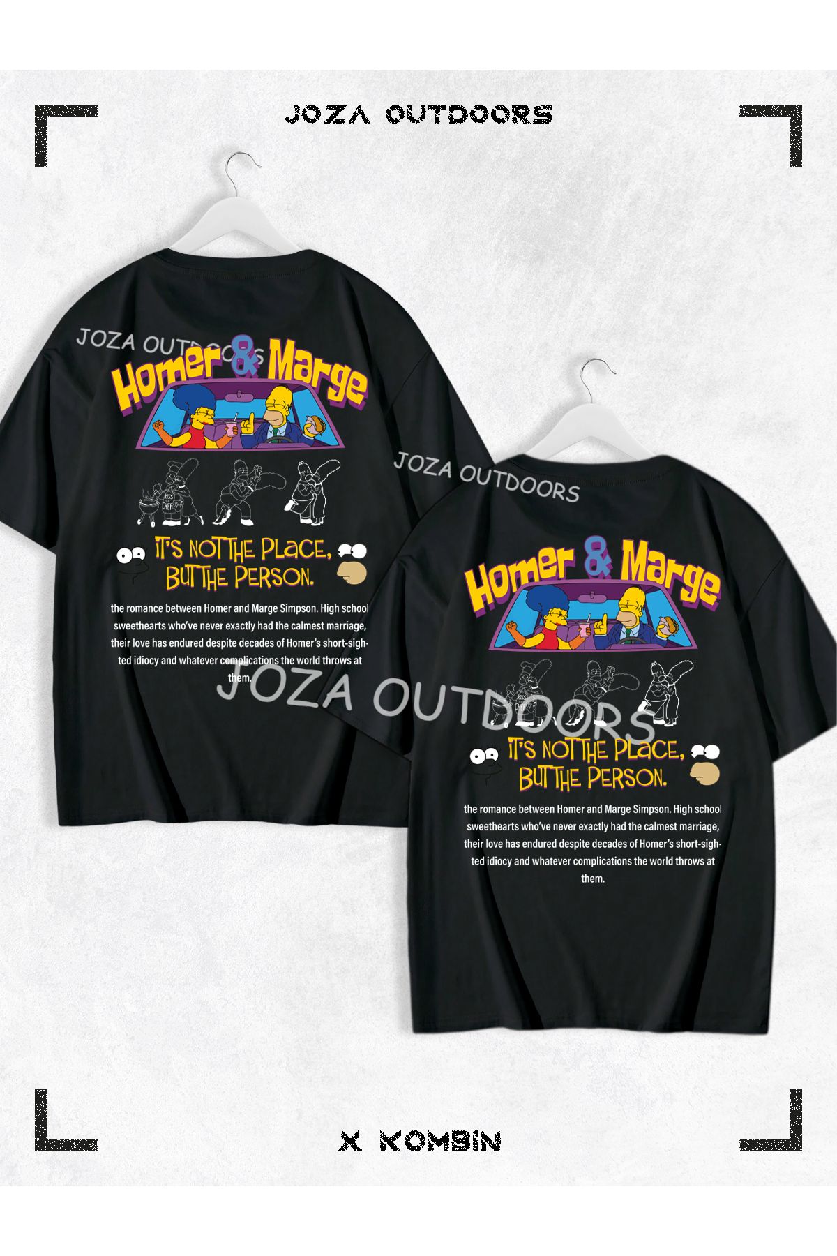 Joza Outdoors Kadın Erkek Simpsonlar Tasarım SIRT Baskılı Sevgili Çift Kombini Oversize Renkli Tshirt 2'li Takım