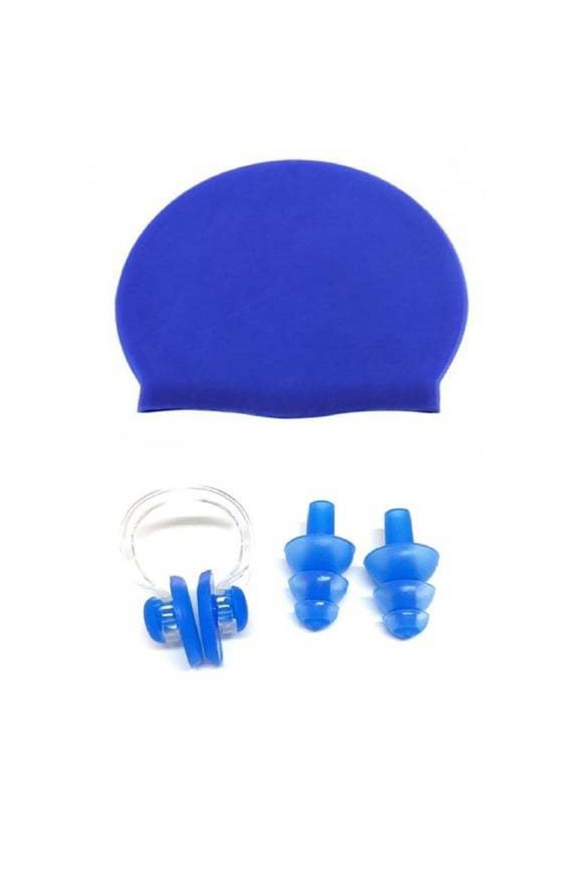 MAİN SHOP 2'li Set Havuz ve Deniz Yüzme Bonesi + Kulak Burun Tıkacı Elastik Yumuşak Yüzücü Bonesi M-CAP