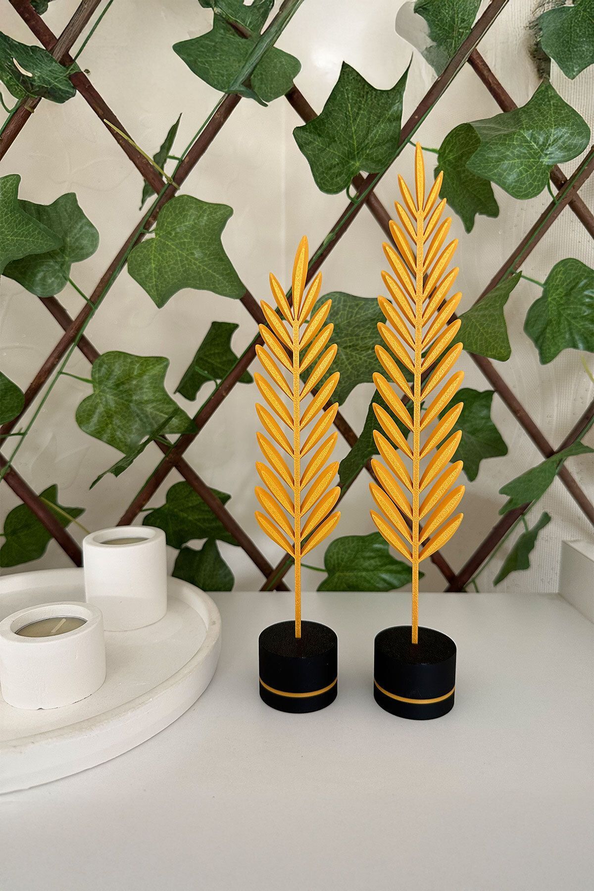 SerenityHaven Modern Minimalist Doğa Temalı Yaprak Seti – Gold Renkli Dekoratif Obje