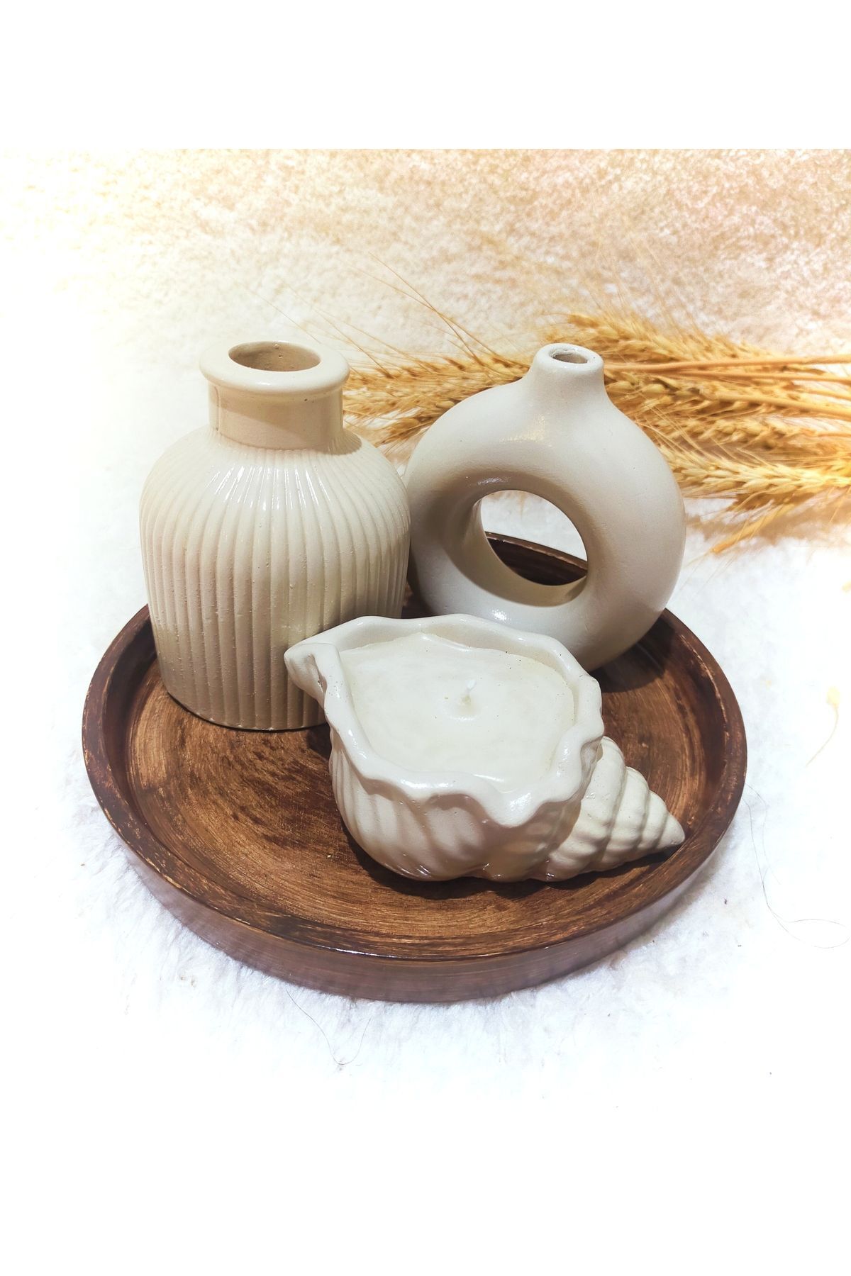 SerenityHaven 4'lü İskandinav Set Özel Tasarım İstiridye Mumluk Pinterest Vazo Aksesuar Seti Dekoratif Ürün
