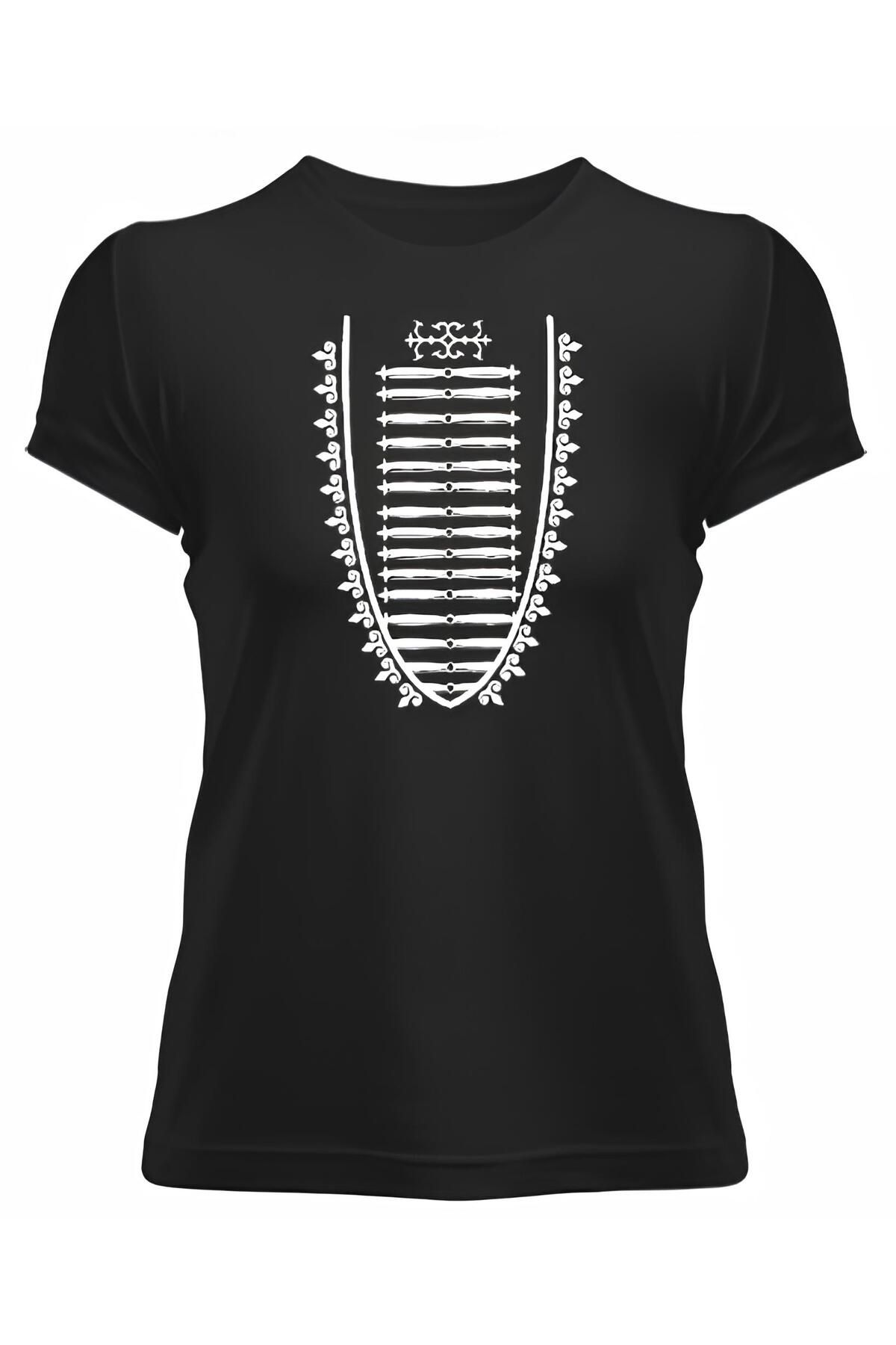 DZİWAWA Geleneksel Düğme Baskılı Kadın T shirt