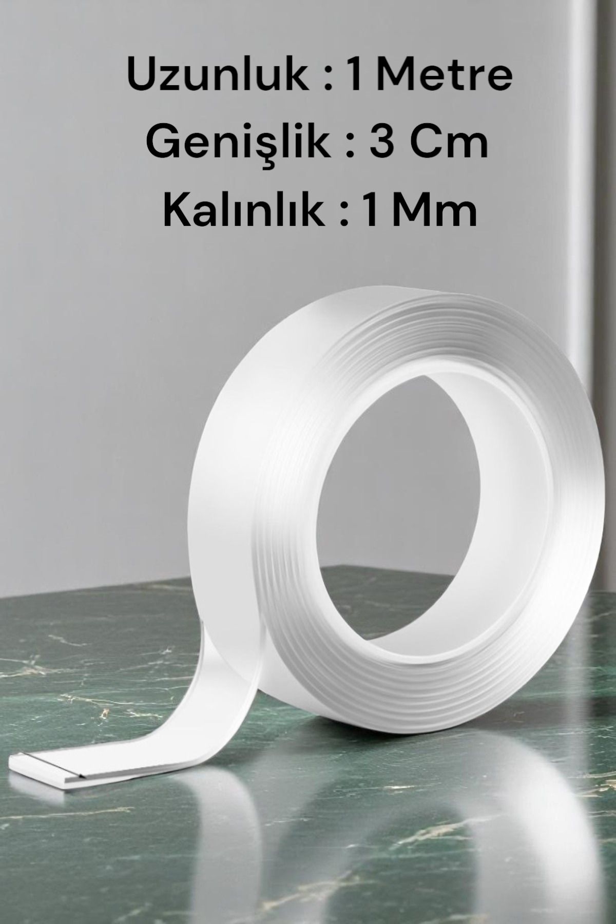 katilus Çift Taraflı Nano Bant 1 Metre 30 MM Güçlü Bant Zemin Duvar Halı Tablo Yapıştırma Bandı