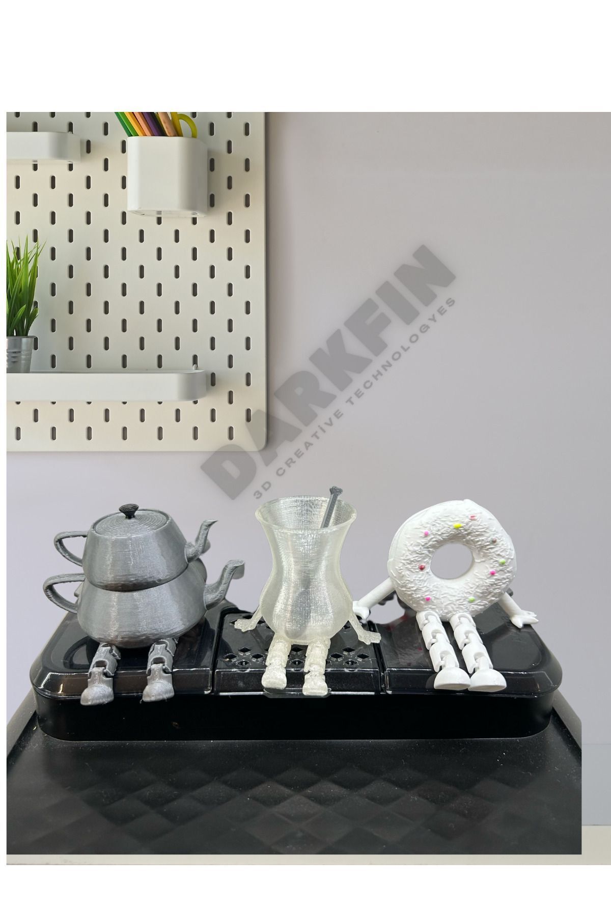 SerenityHaven Sevimli Çay- Kahve Köşesi 3’lü Biblo Seti - Çaydanlık - Çay Bardağı -Donut - Dekoratif Obje