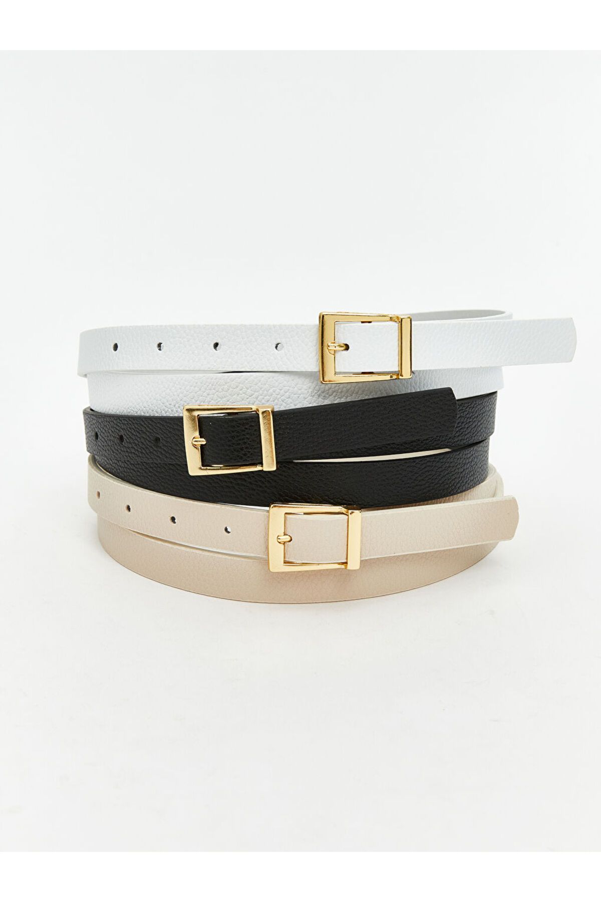 LC Waikiki Lcw Accessories Beyaz Deri Görünümlü Kadın Kemer 3'lü