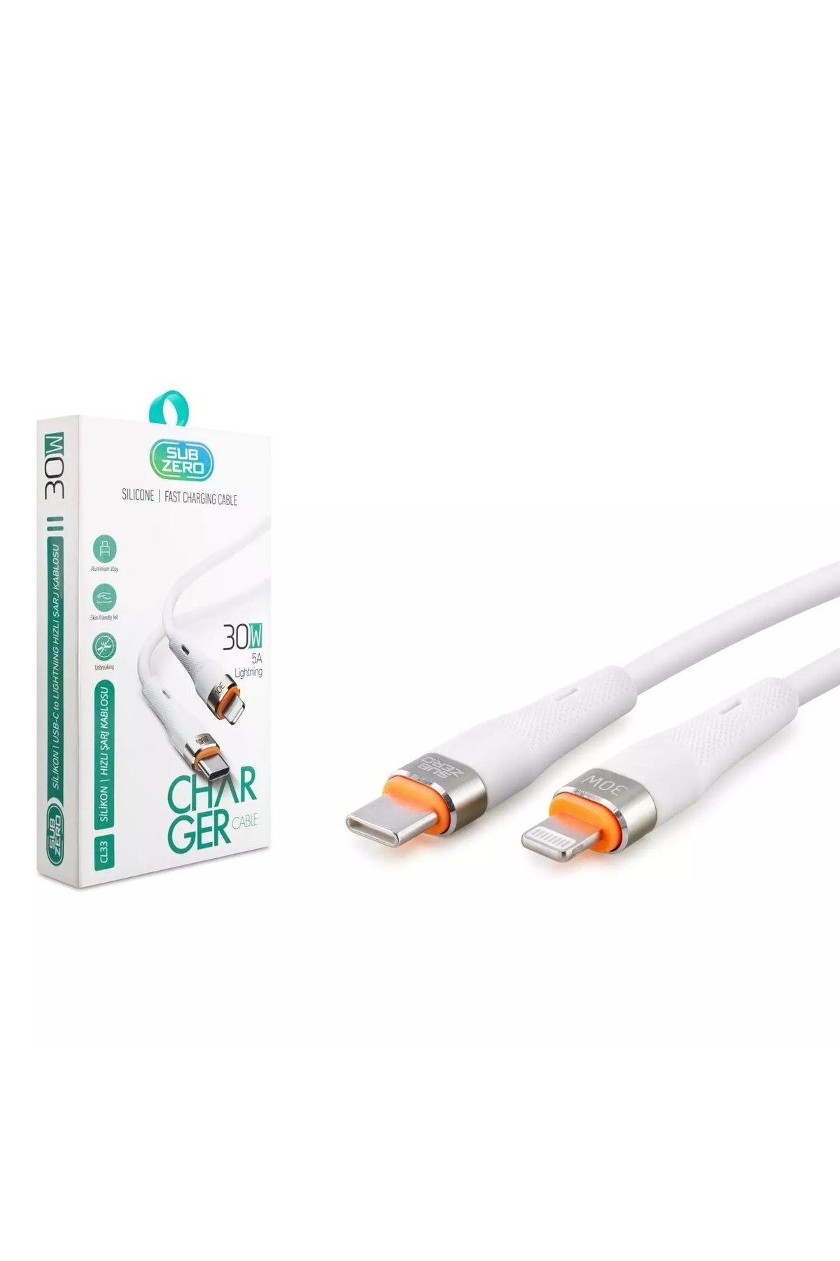 Alışveriş Express CL33 30W 5A PD Type-C to Lightning Silikon Hızlı Şarj Kablosu 1 mt