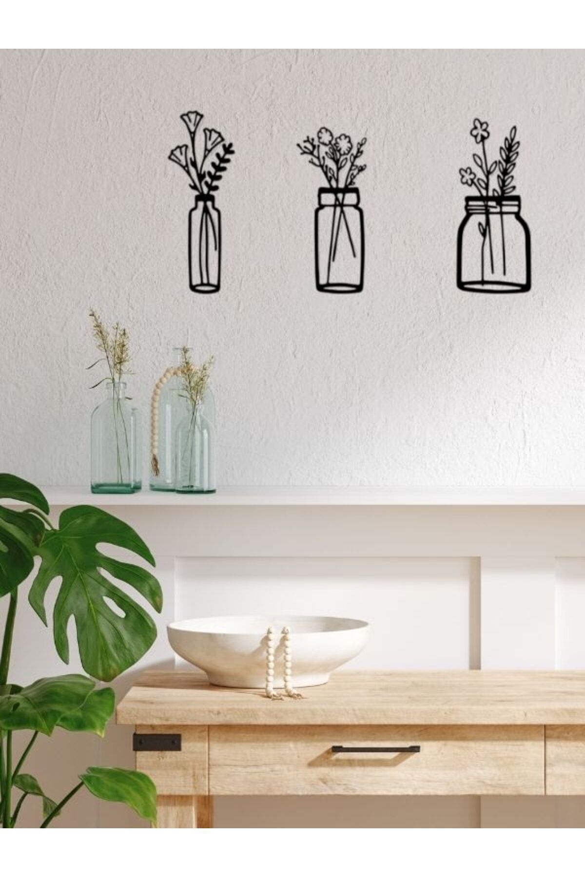SerenityHaven Saksıda Çiçekler Ahşap Duvar Dekoru
