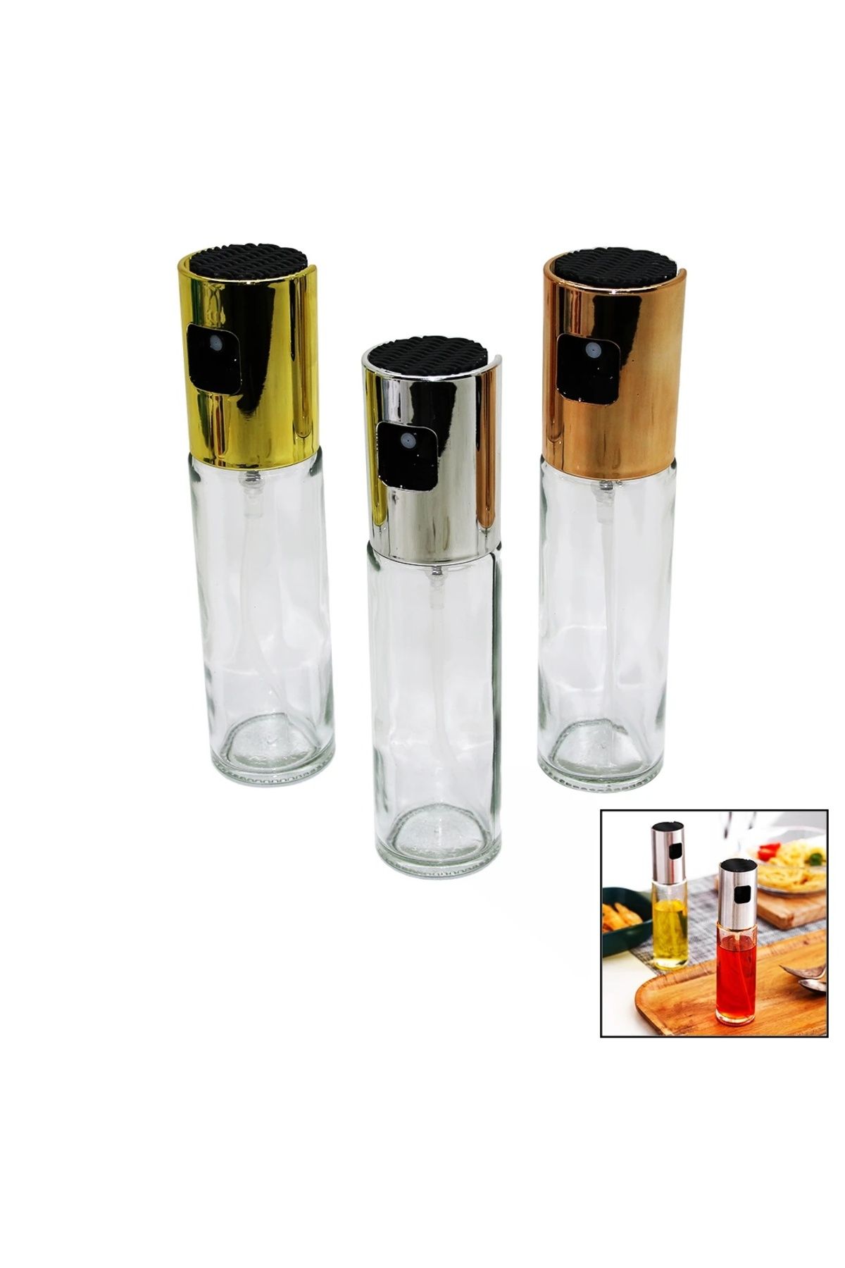BIGBOYCL 100 Ml Sprey Cam Yağdanlık Krom - Renkli Sprey Kafa - İnce Uzun Şişe