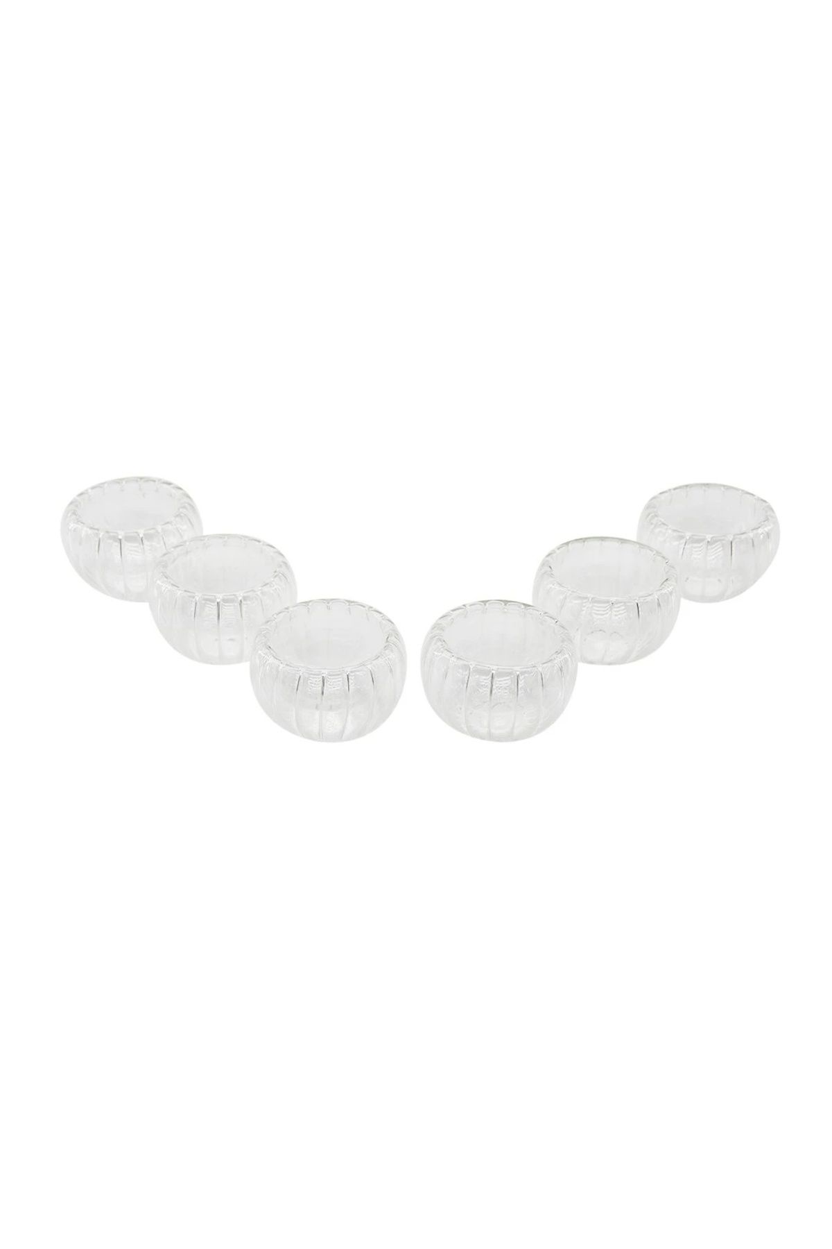 BIGBOYCL 6 Pcs Çizgili Cam Çift Cidarlı Lokumluk - Sosluk 50 Ml