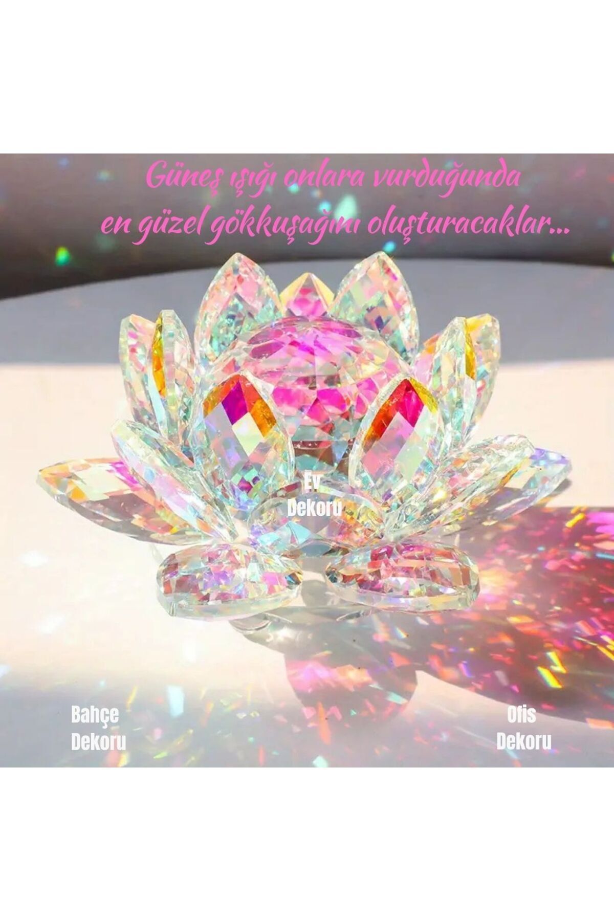 SerenityHaven Kristal Cam Lotus Çiçeği Dekoratif Tutucu, Ev & Ofis Dekoru