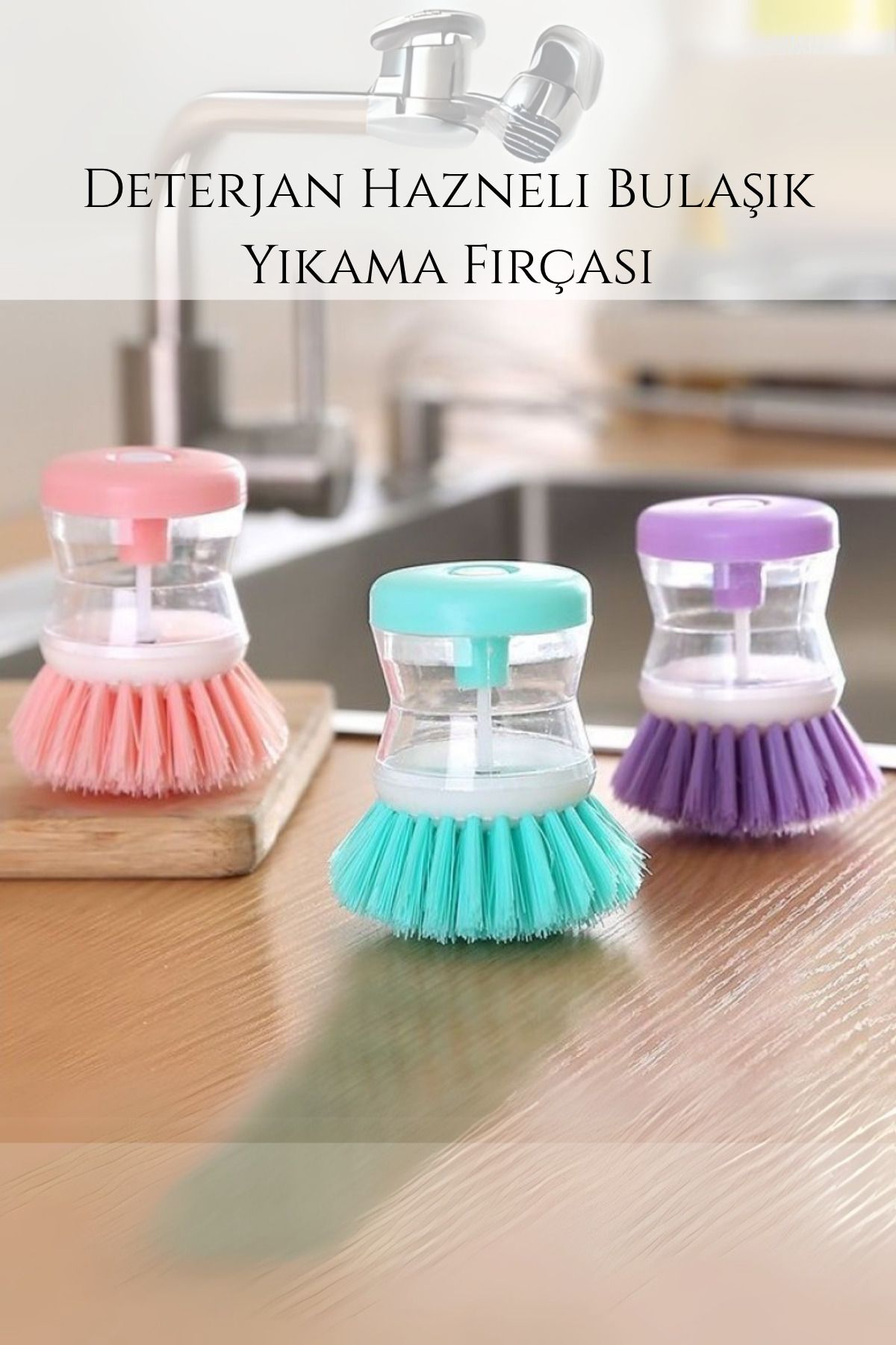 Emmaisie Pratik Sıvı Deterjan Hazneli Bulaşık ve Lavabo Temizlik Fırçası