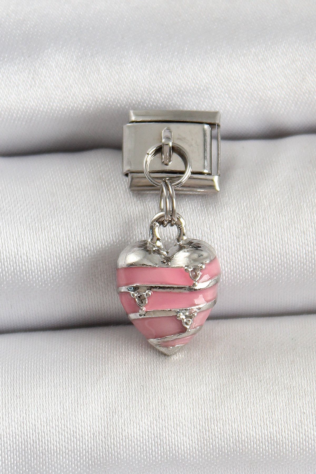 Skygo 316L Çelik Gümüş Renk Pembe Kalp Model Nomination Charm - TJ-BC1495