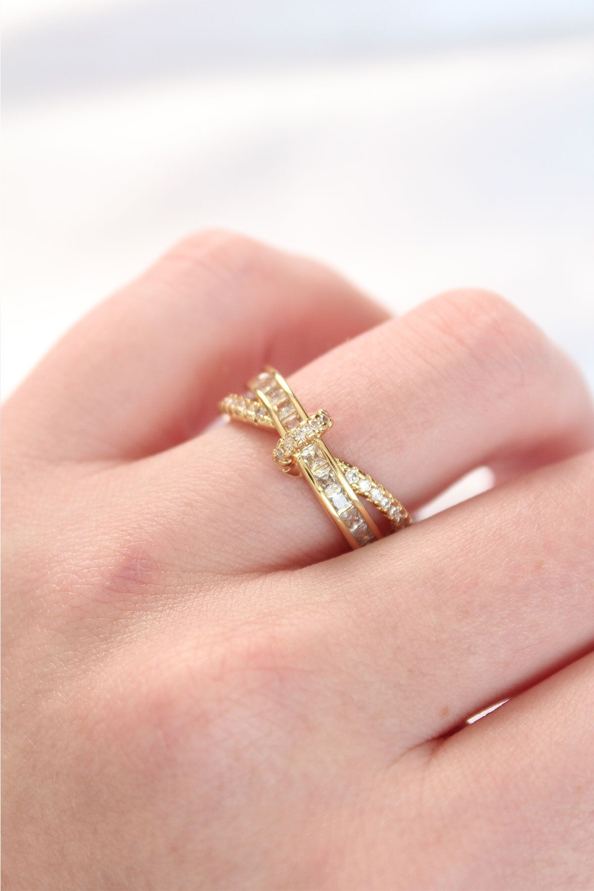 Skygo-Adjustable Zircon Cubic Zirconia Curved Model Ring - Gold Color TJ-BYK3107 2
