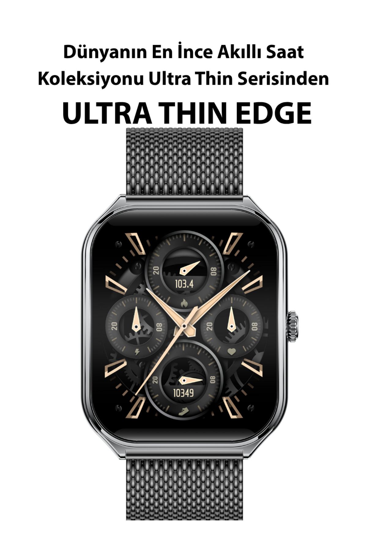 LOGIA Ultra Thin Edge Akıllı Saat Çelik Kasa Metal Kordon Siyah