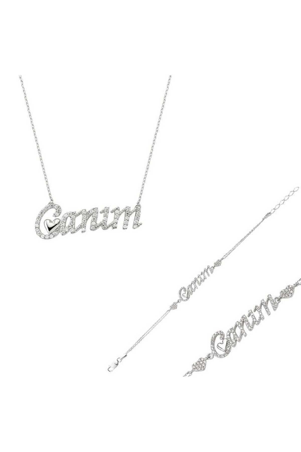 norsary Gümüş Canım Yazılı Kalp Set