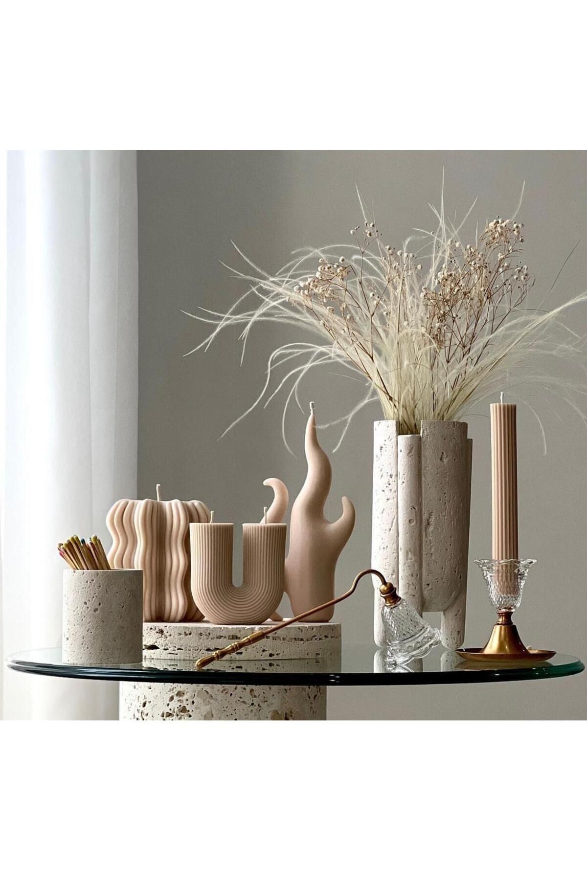 SCA CANDLE Dekoratif Mum U model +Dalga+Aşk Alev +Şamdanlık mum toplam 4 parça