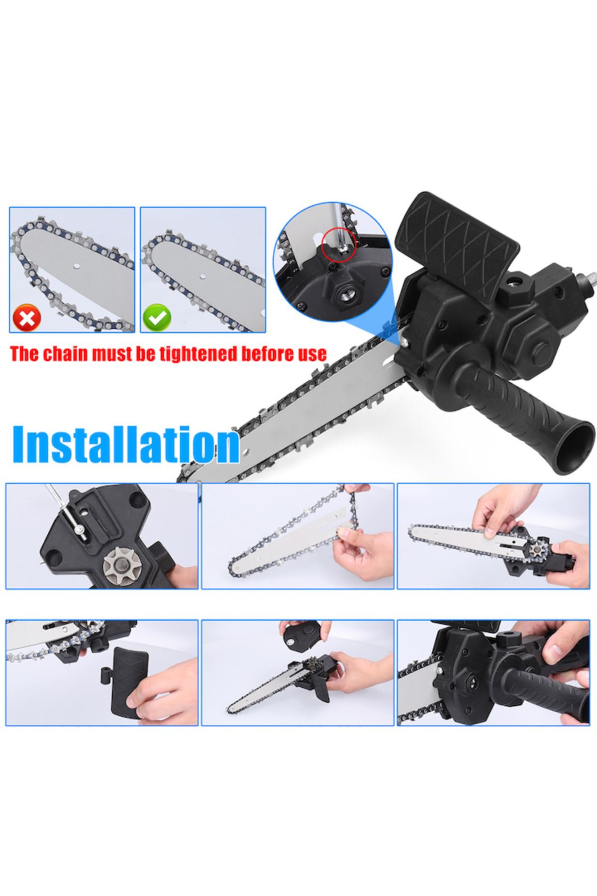 FİAPFO-Mini Chainsaw Adapter for APF Drill with 2 Chains 6 Inch+ Magnetic Bit with 2 Heads 5
